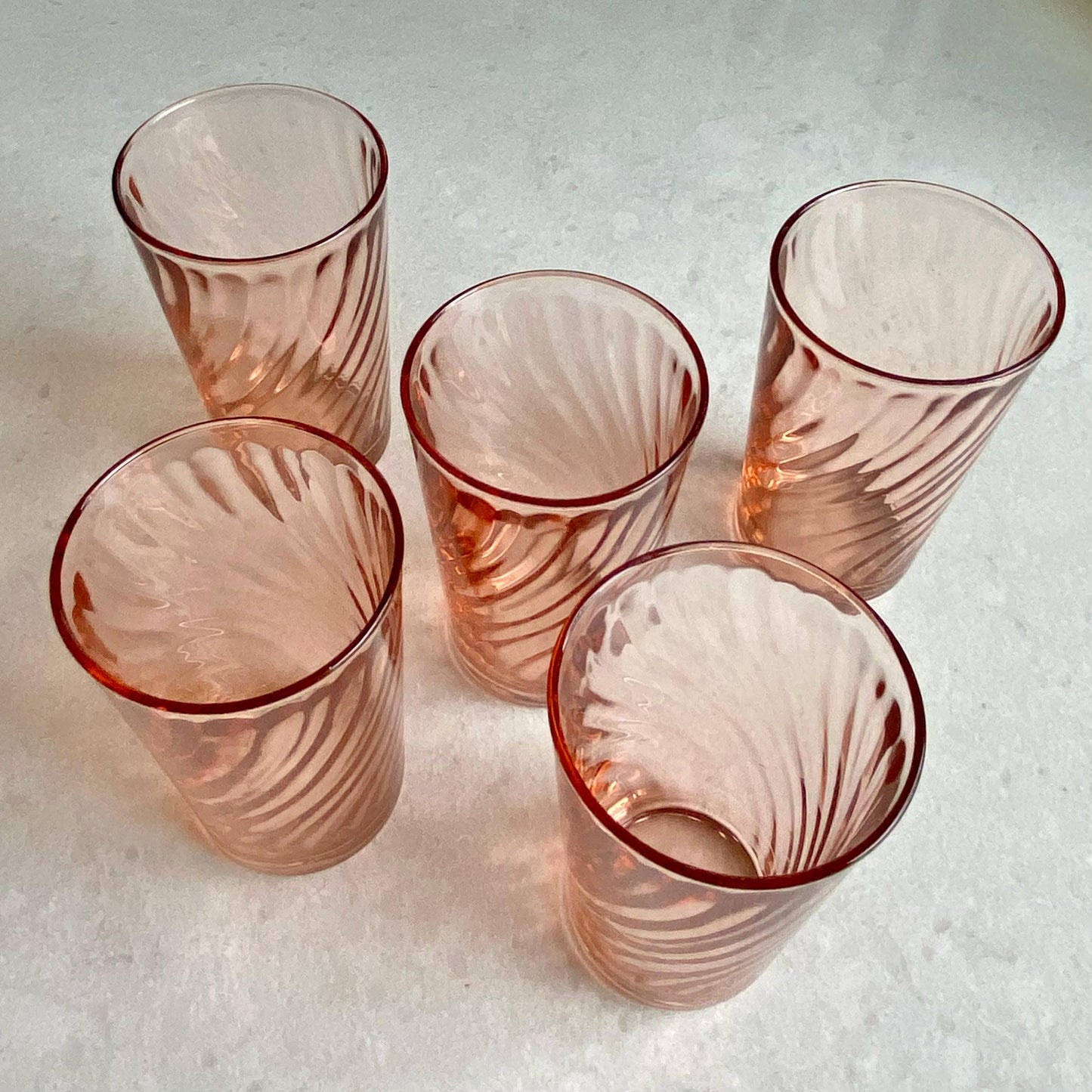 Vintage Rosaline Pink Optic Swirl Tumbler Glasses - Set of 5