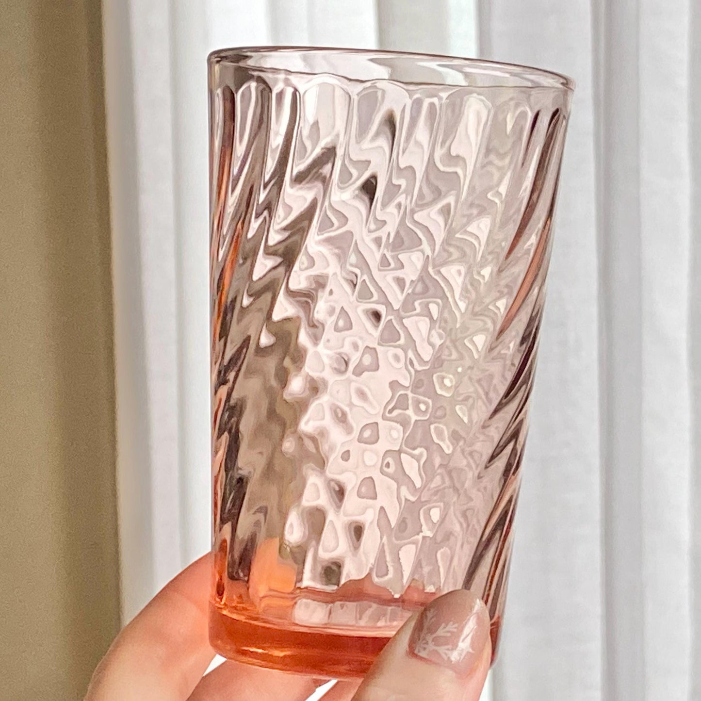 Vintage Rosaline Pink Optic Swirl Tumbler Glasses - Set of 5