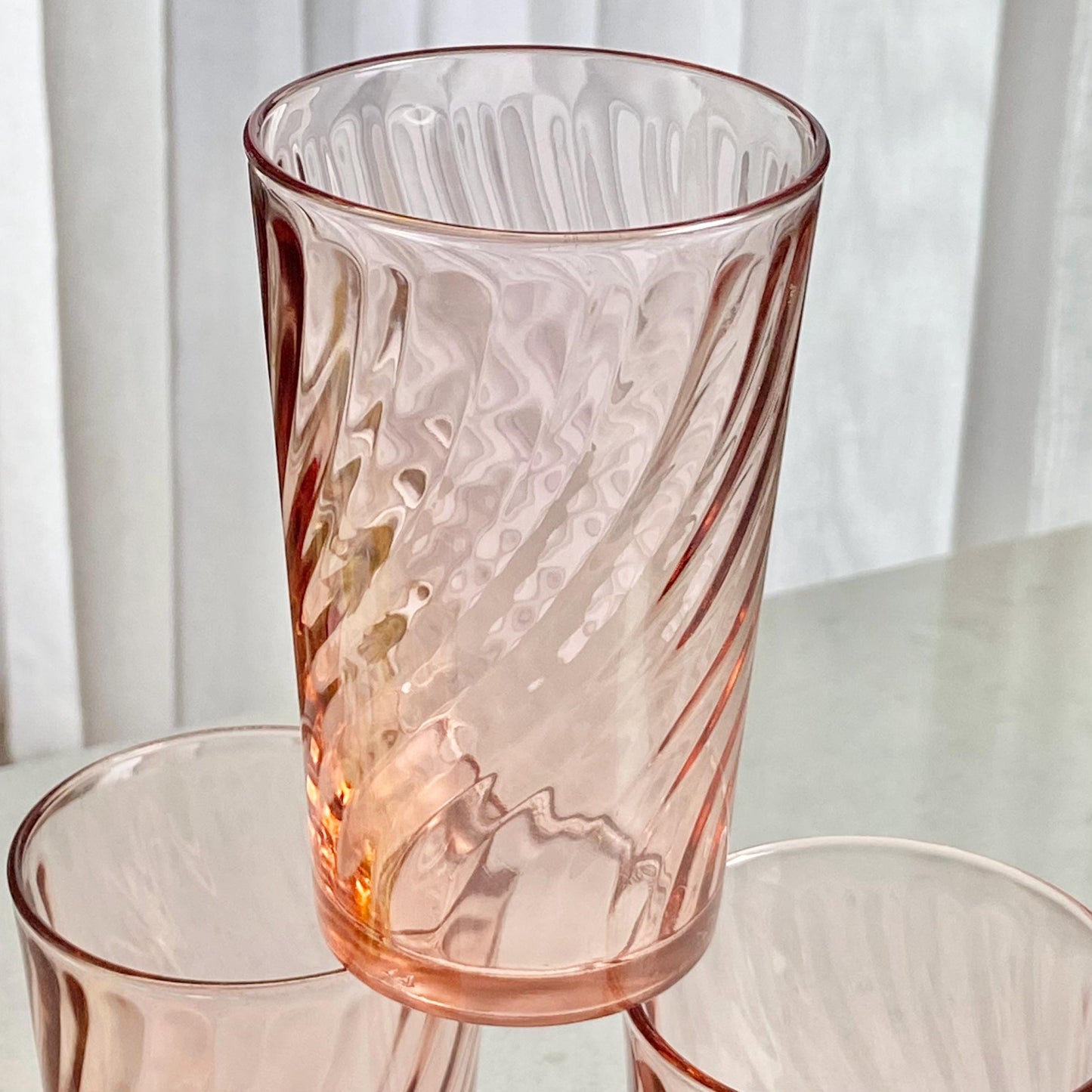 Vintage Rosaline Pink Optic Swirl Tumbler Glasses - Set of 5
