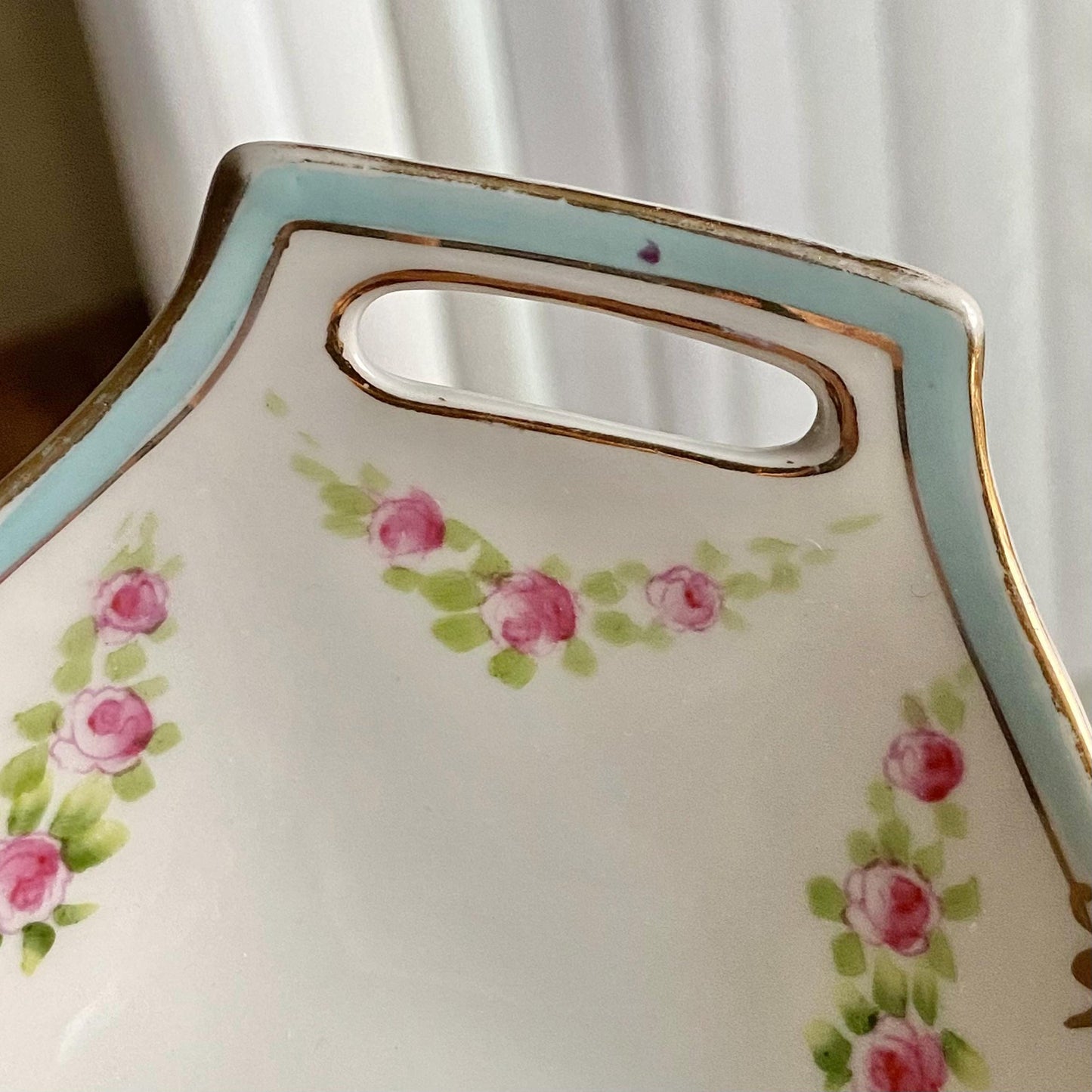 Vintage Gold Rimmed Hand Painted Nippon Celery Dish and Six (6) Sauce Dishes / Salt Cellars / Nut Dishes - Seven (7) Pieces Total