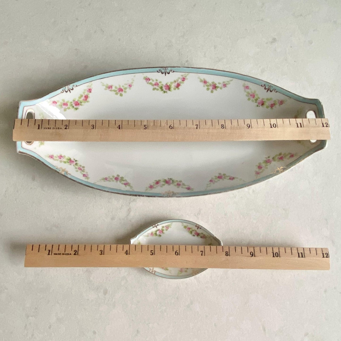 Vintage Gold Rimmed Hand Painted Nippon Celery Dish and Six (6) Sauce Dishes / Salt Cellars / Nut Dishes - Seven (7) Pieces Total