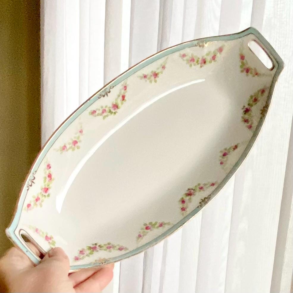 Vintage Gold Rimmed Hand Painted Nippon Celery Dish and Six (6) Sauce Dishes / Salt Cellars / Nut Dishes - Seven (7) Pieces Total