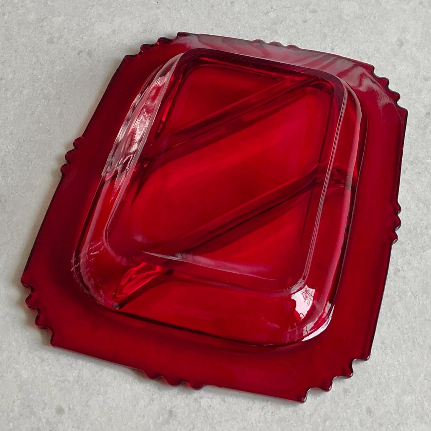 Vintage New Martinsville Oscar Ruby Three Part Divided Dish