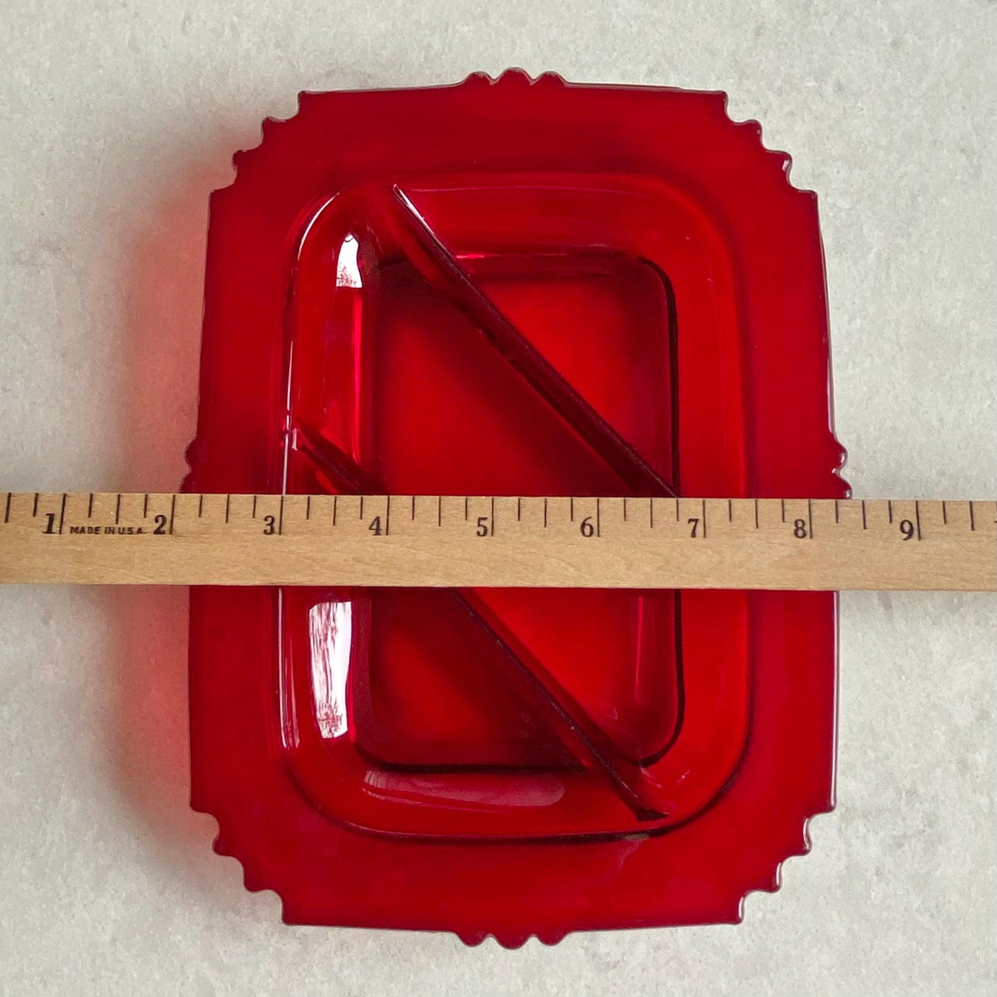 Vintage New Martinsville Oscar Ruby Three Part Divided Dish