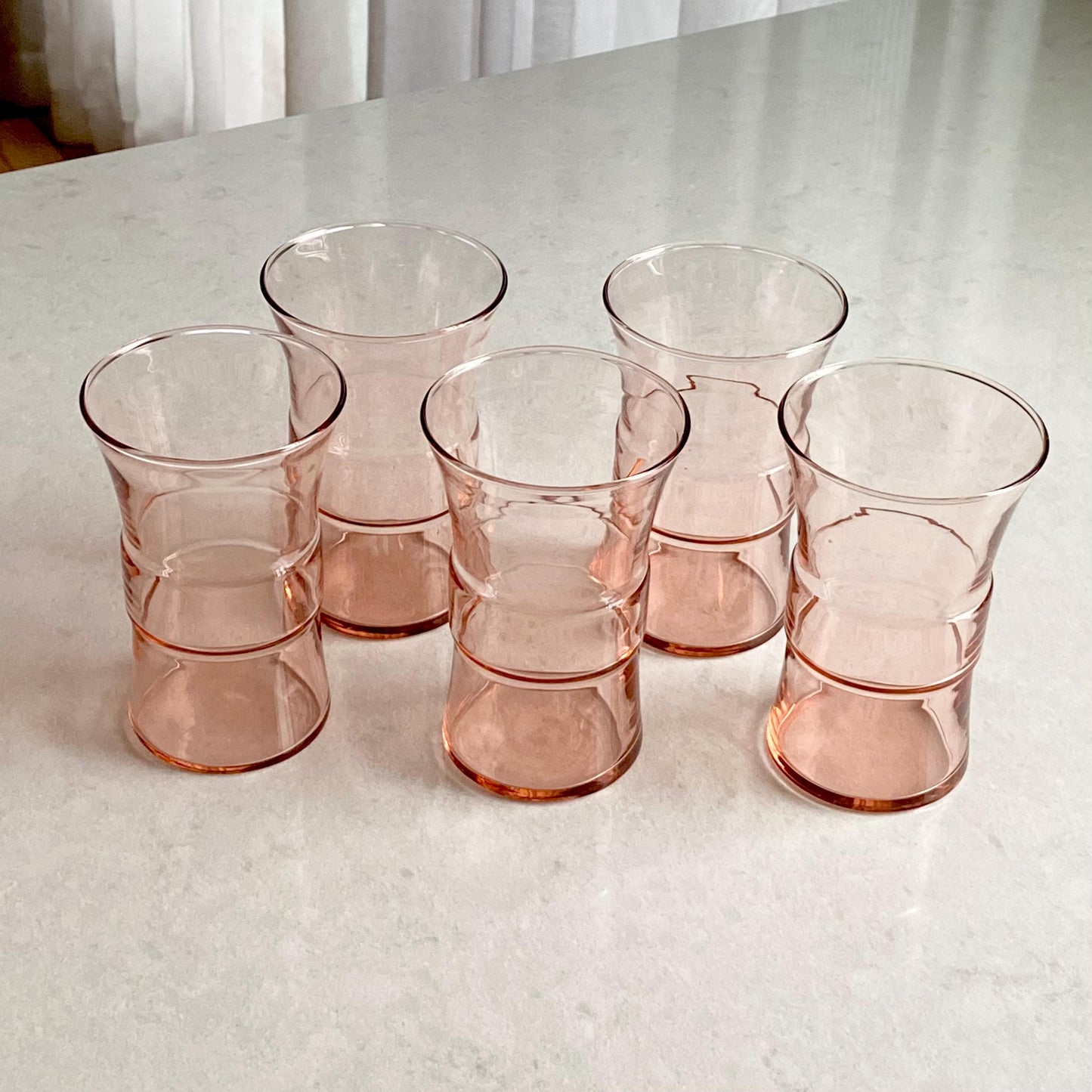 Vintage Libbey Pink Meridian Belted Tumbler Glasses (circa 1948) - Set of 5