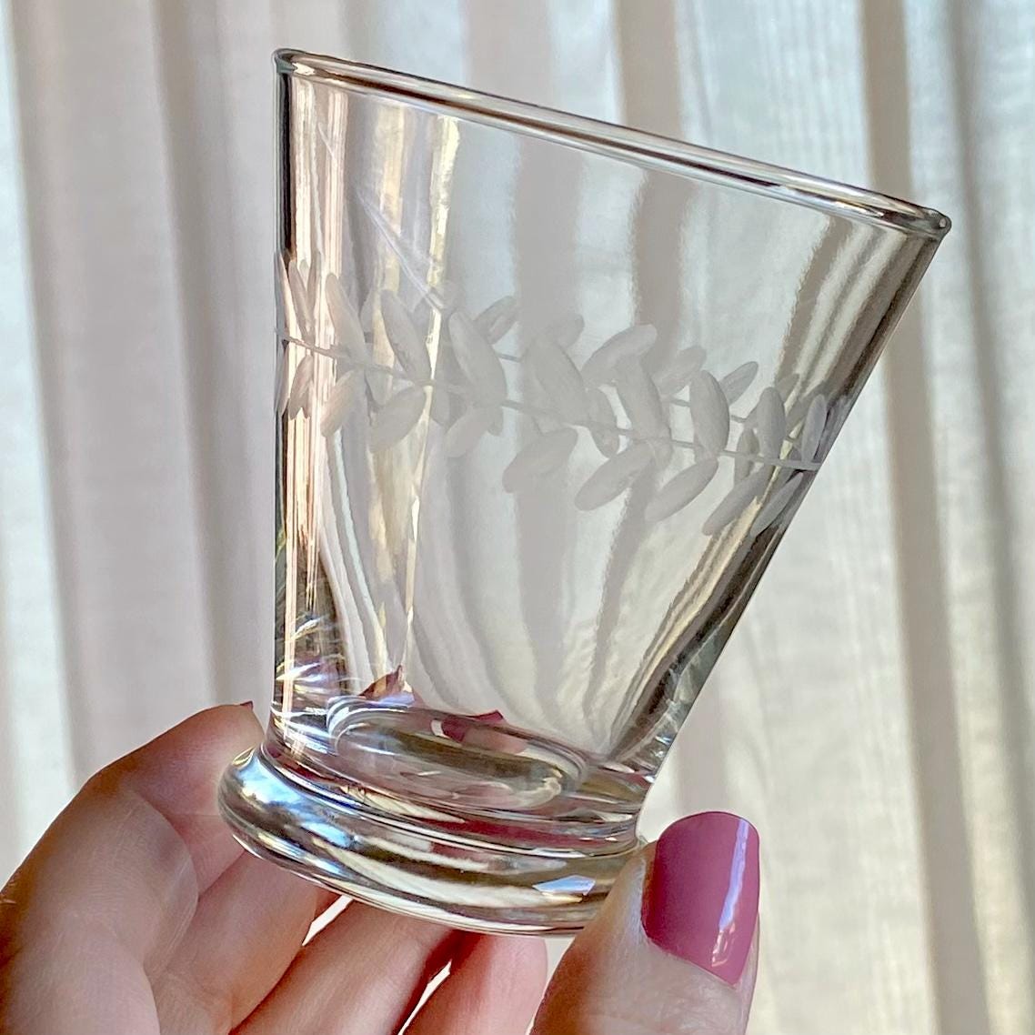 Vintage Anchor Hocking Gray Cut Laurel 4 Ounce Tumbler Glasses - Set of 4