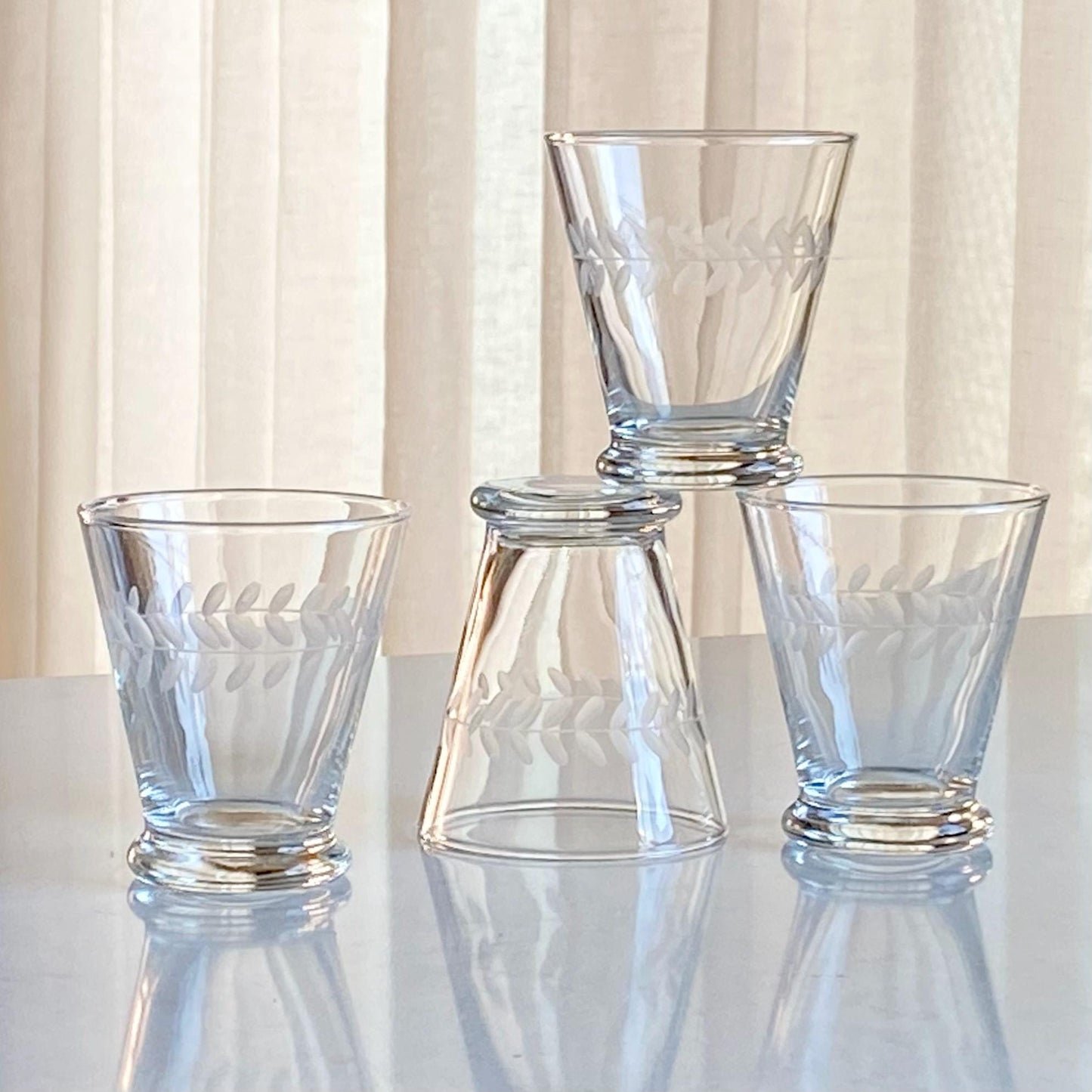 Vintage Anchor Hocking Gray Cut Laurel 4 Ounce Tumbler Glasses - Set of 4