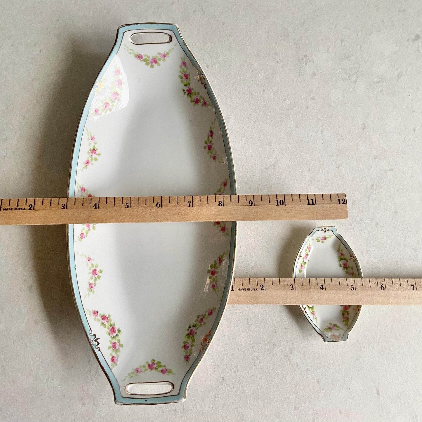 Vintage Gold Rimmed Hand Painted Nippon Celery Dish and Six (6) Sauce Dishes / Salt Cellars / Nut Dishes - Seven (7) Pieces Total