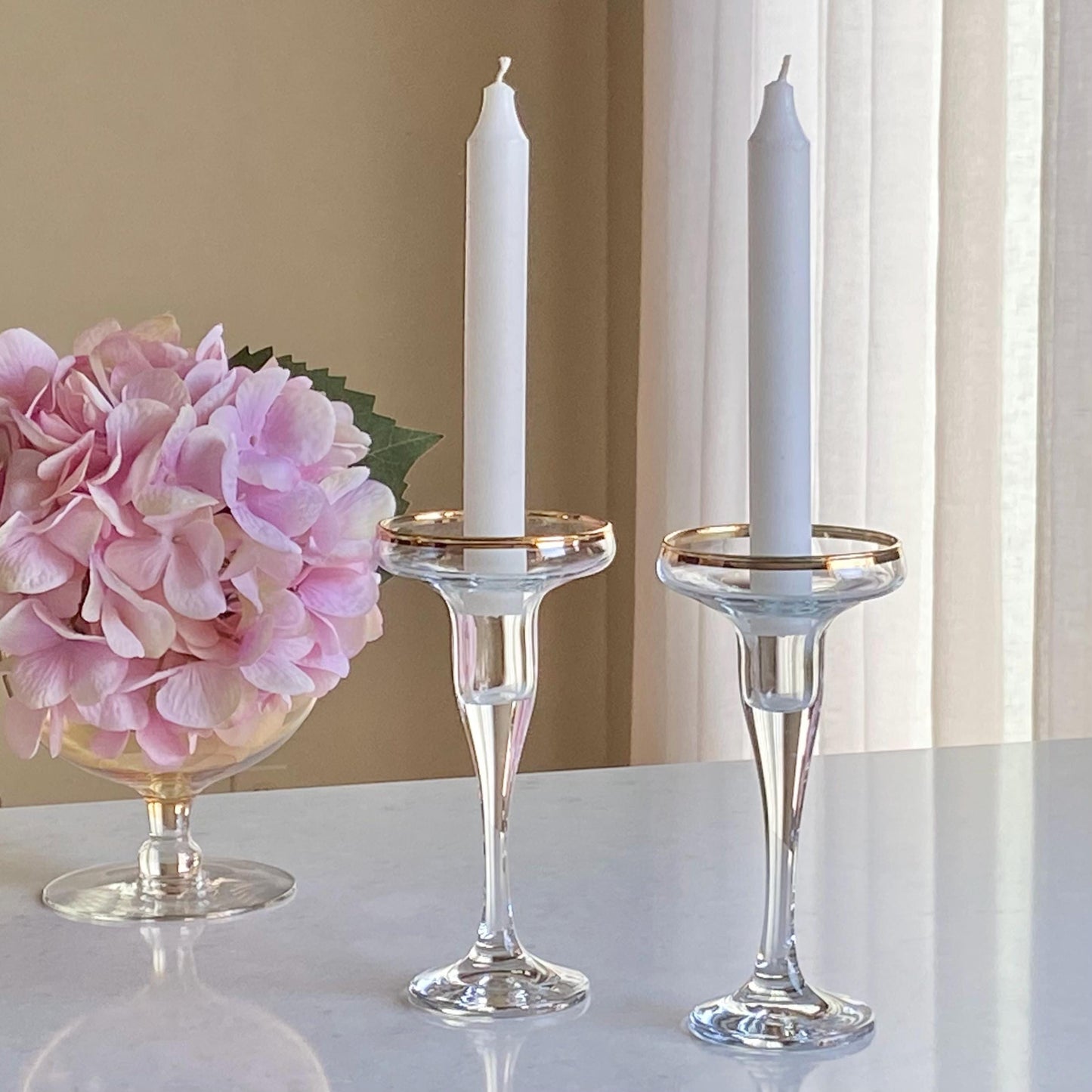Vintage Gold Rim Candlestick Holders - Set of 2