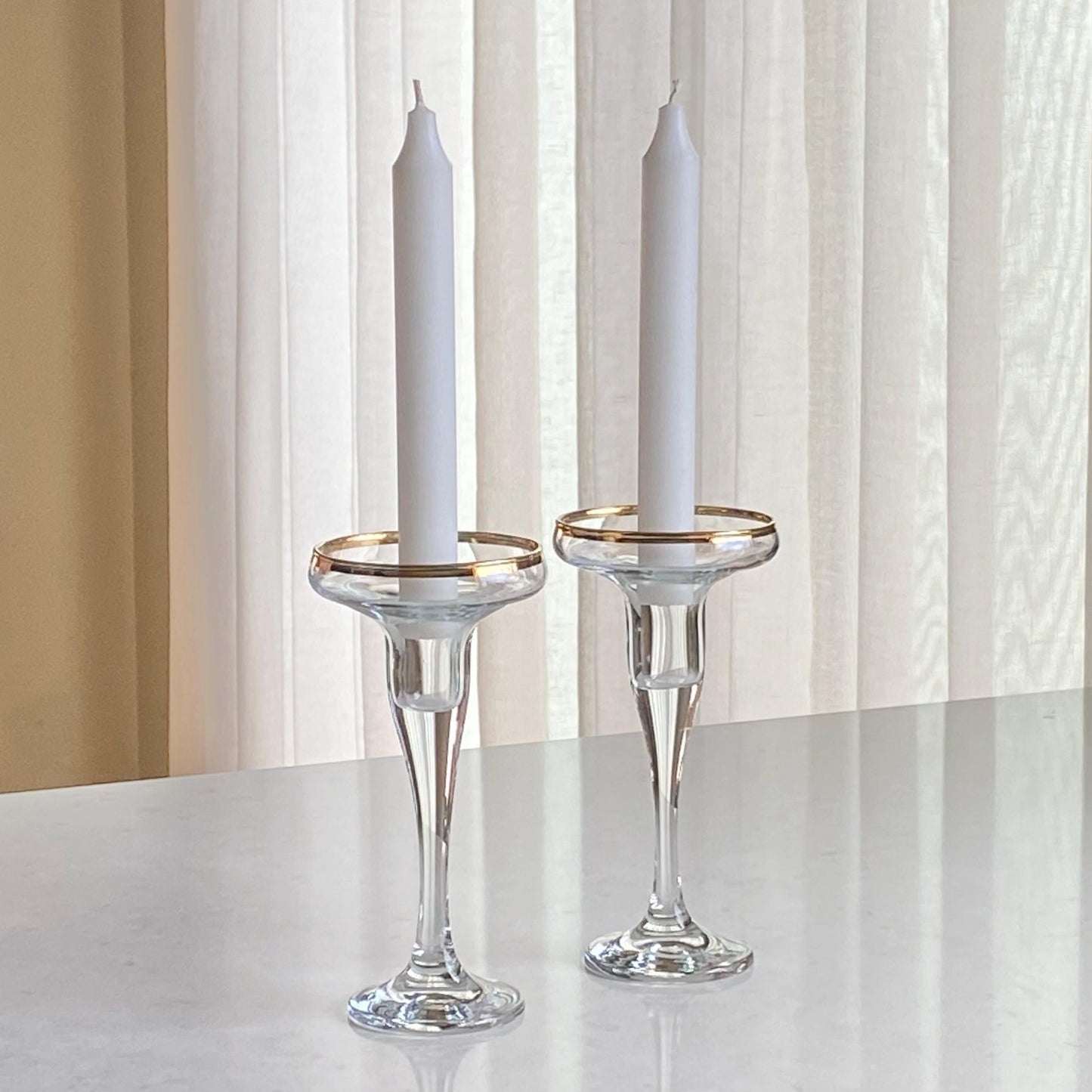 Vintage Gold Rim Candlestick Holders - Set of 2