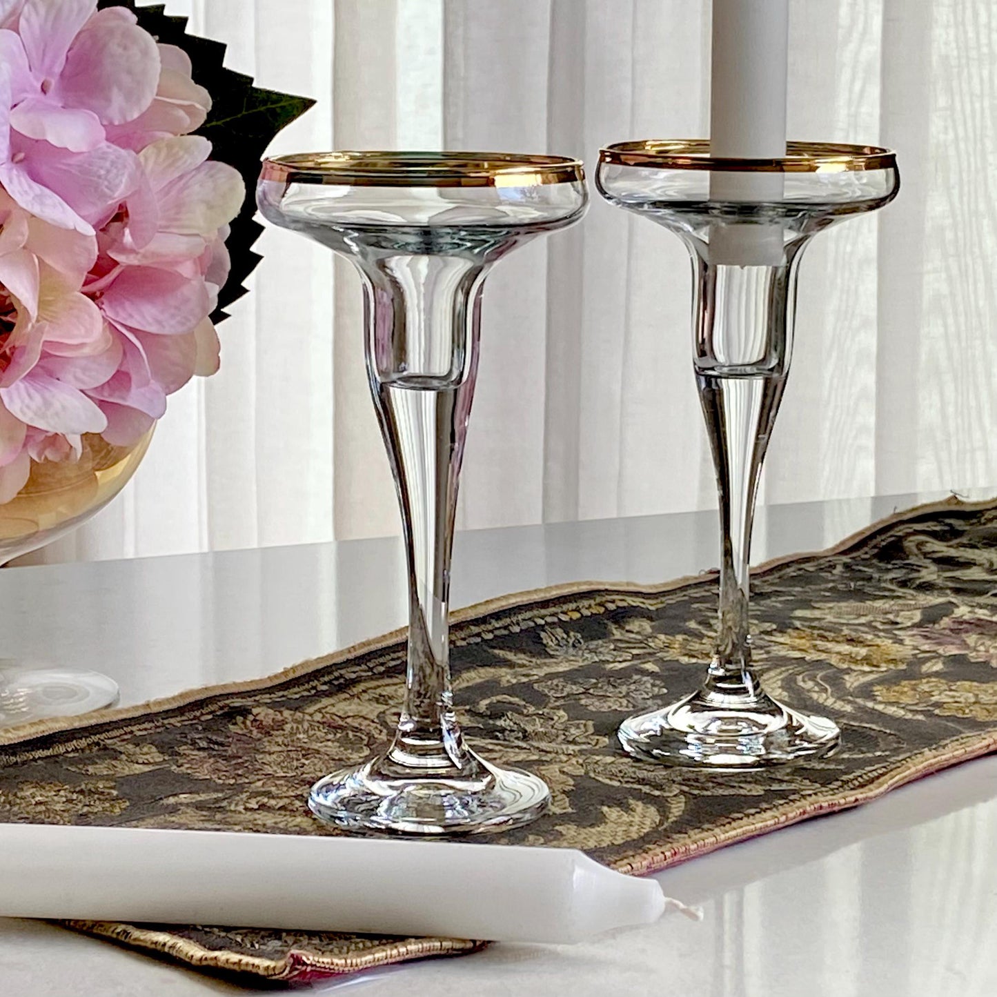 Vintage Gold Rim Candlestick Holders - Set of 2
