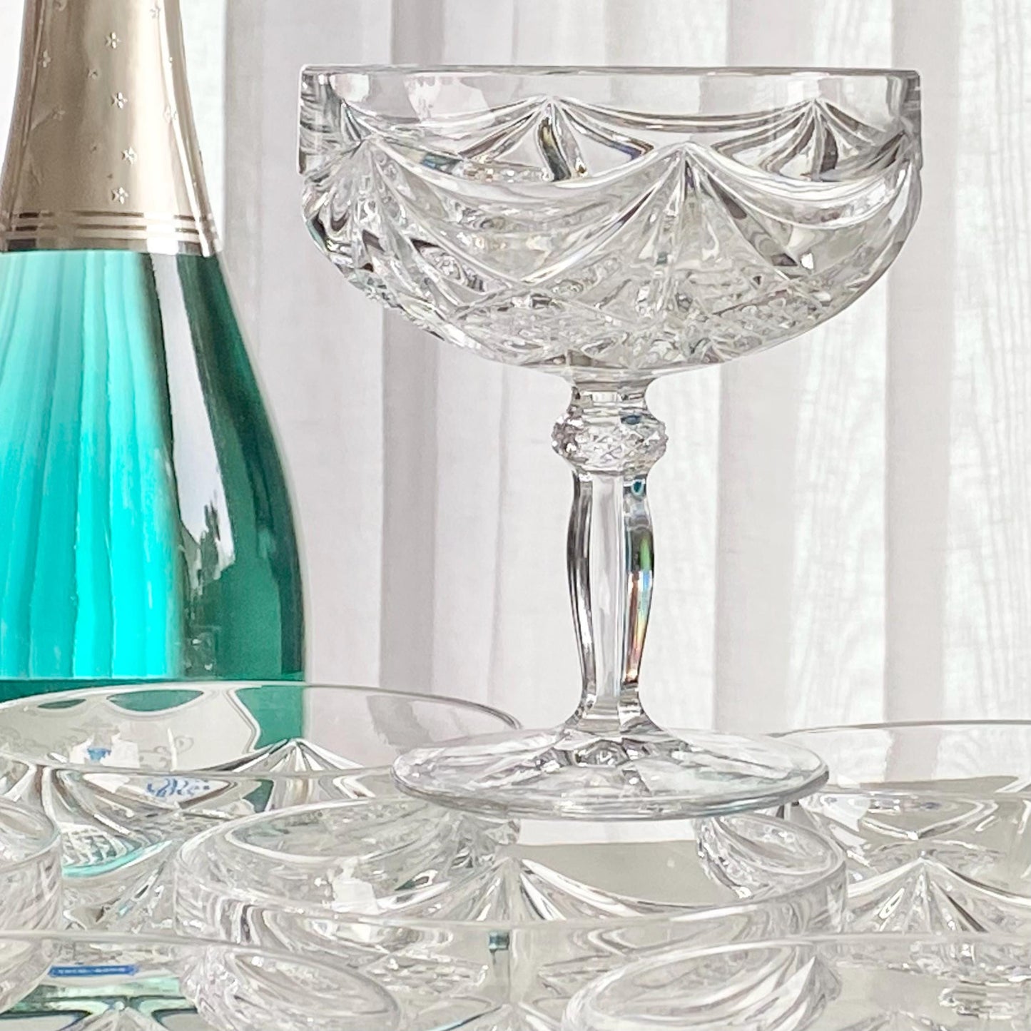 Vintage Katharinen Hutte Crystal Champagne Coupes / Cocktail Glasses - Set of 10