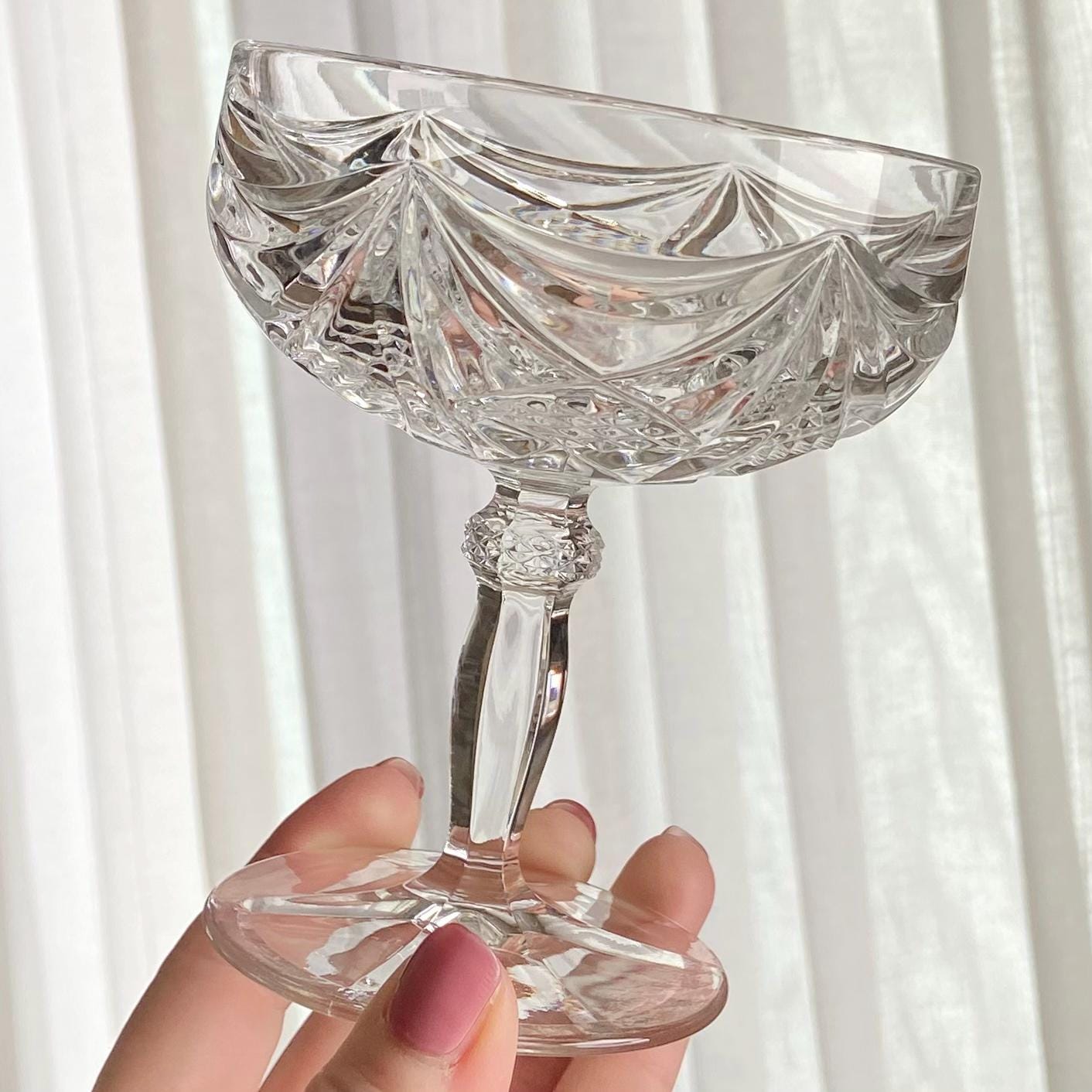 Vintage Katharinen Hutte Crystal Champagne Coupes / Cocktail Glasses - Set of 10