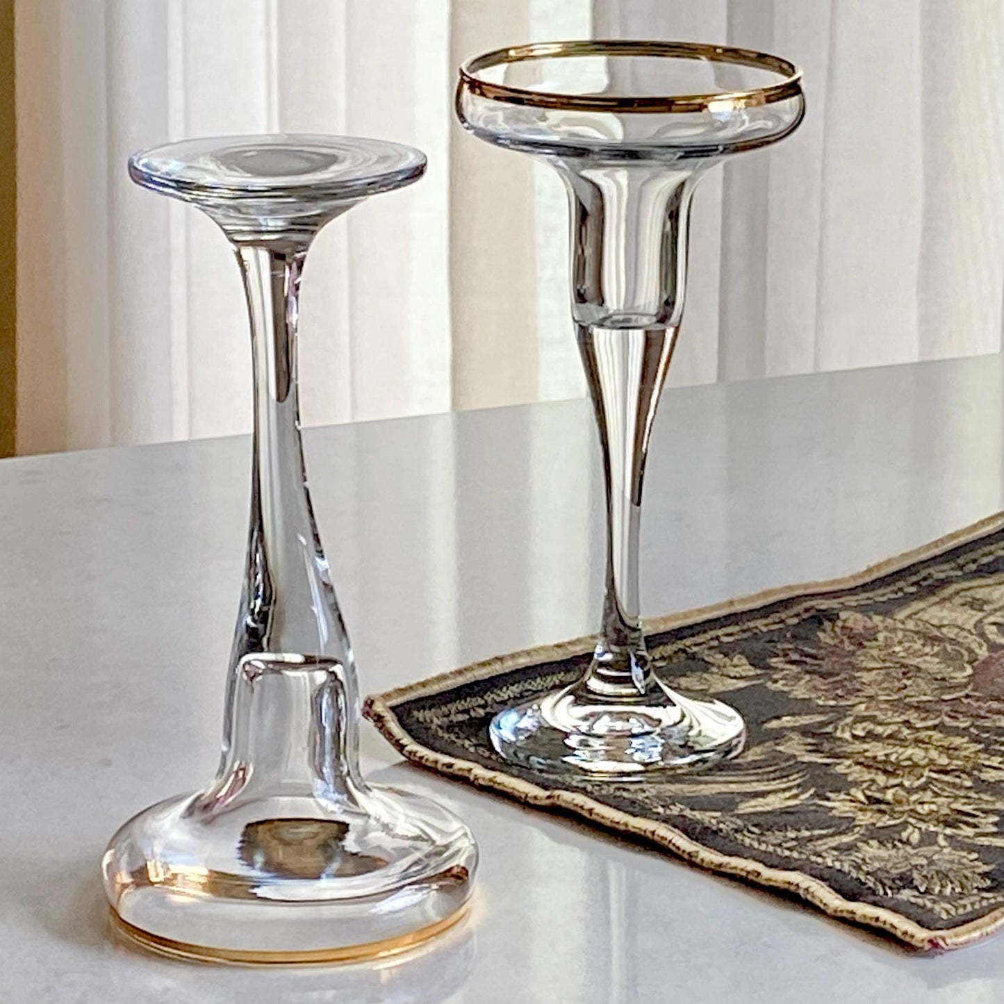 Vintage Gold Rim Candlestick Holders - Set of 2