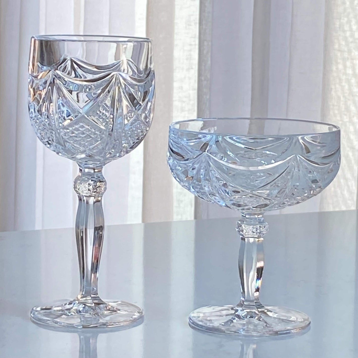 Vintage Katharinen Hutte Crystal Champagne Coupes / Cocktail Glasses - Set of 10