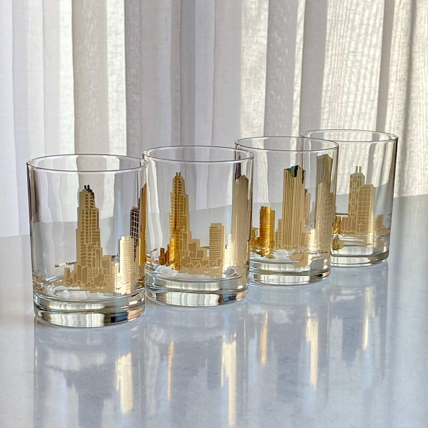 Vintage Marshall Field's Chicago Skyline Glasses - Set of 4