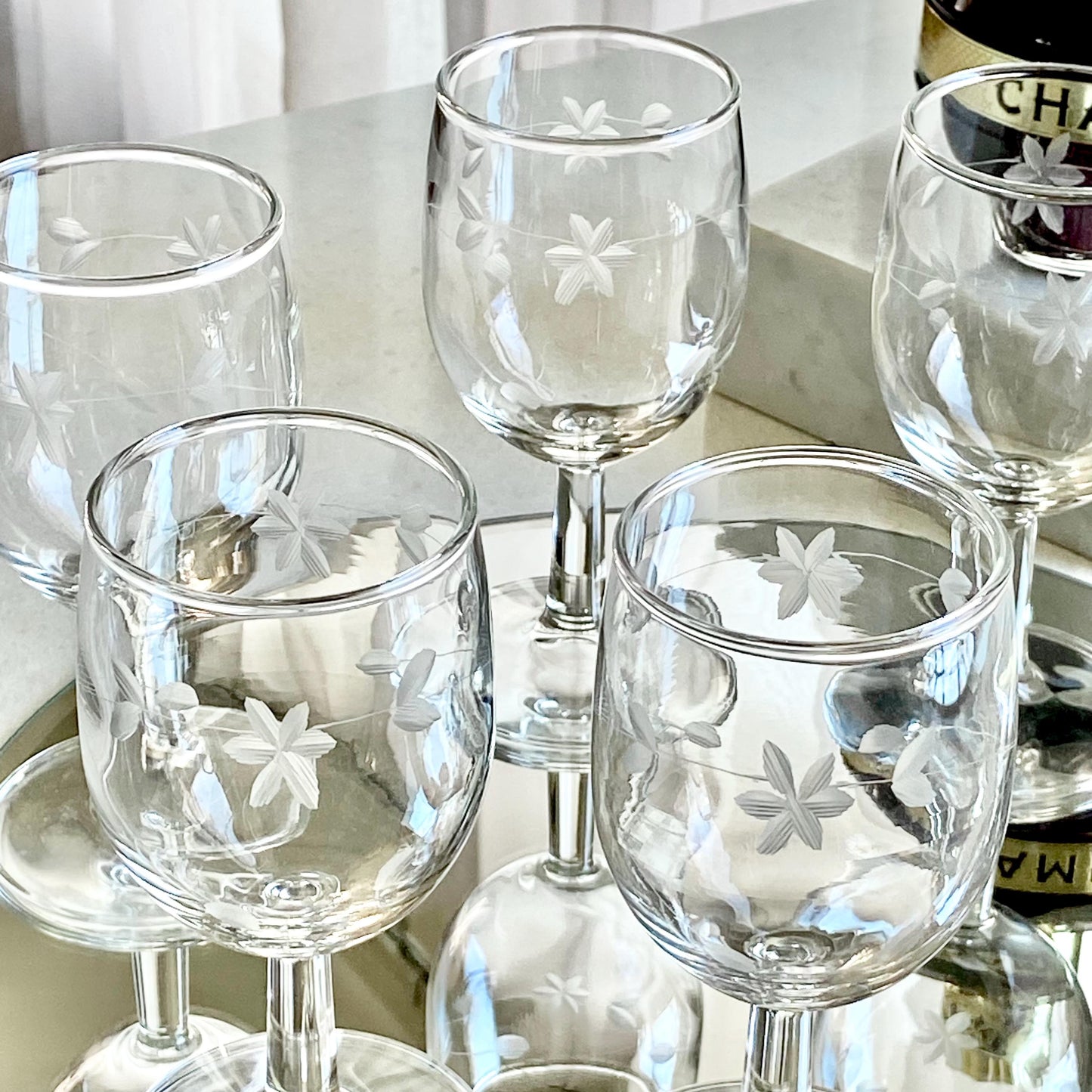 Vintage Etched Glasses - Set of 6