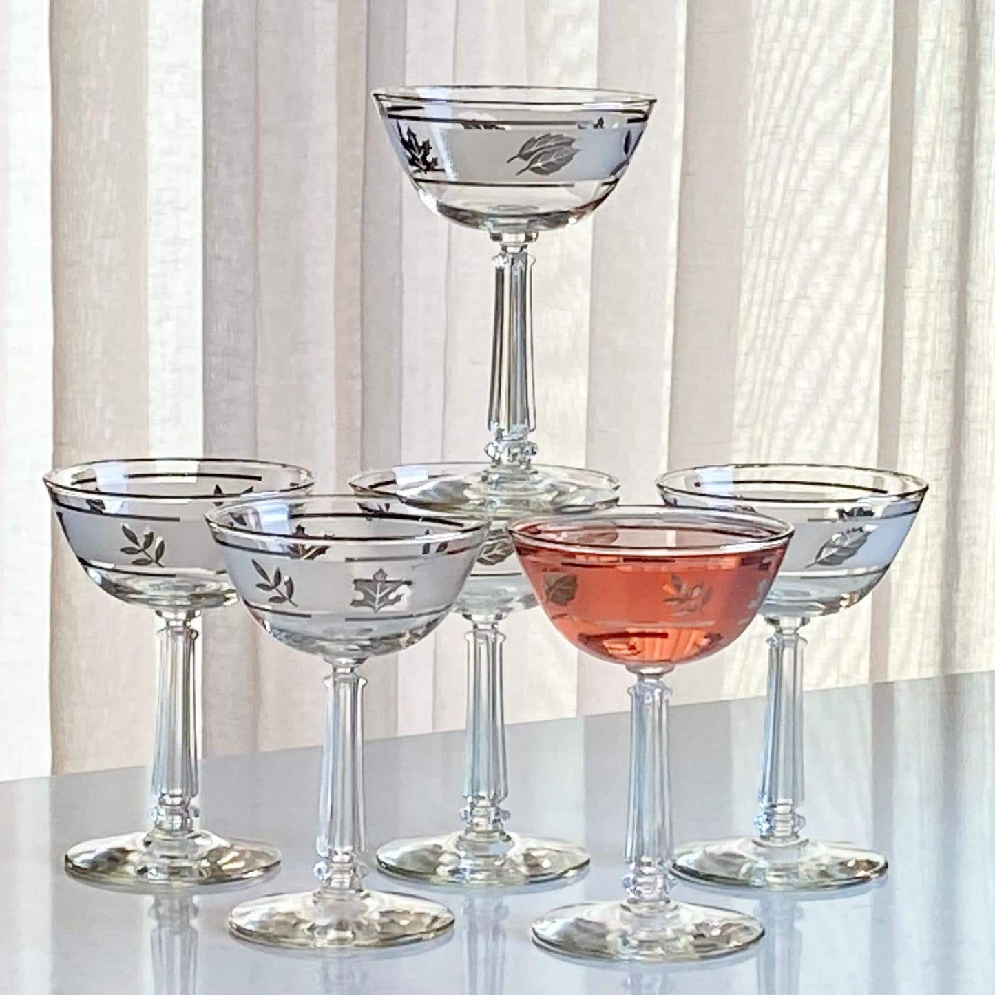 Vintage Libbey Silver Leaf Champagne Coupes / Cocktail Glasses (cirrca 1953 - 1978) - Set of 6