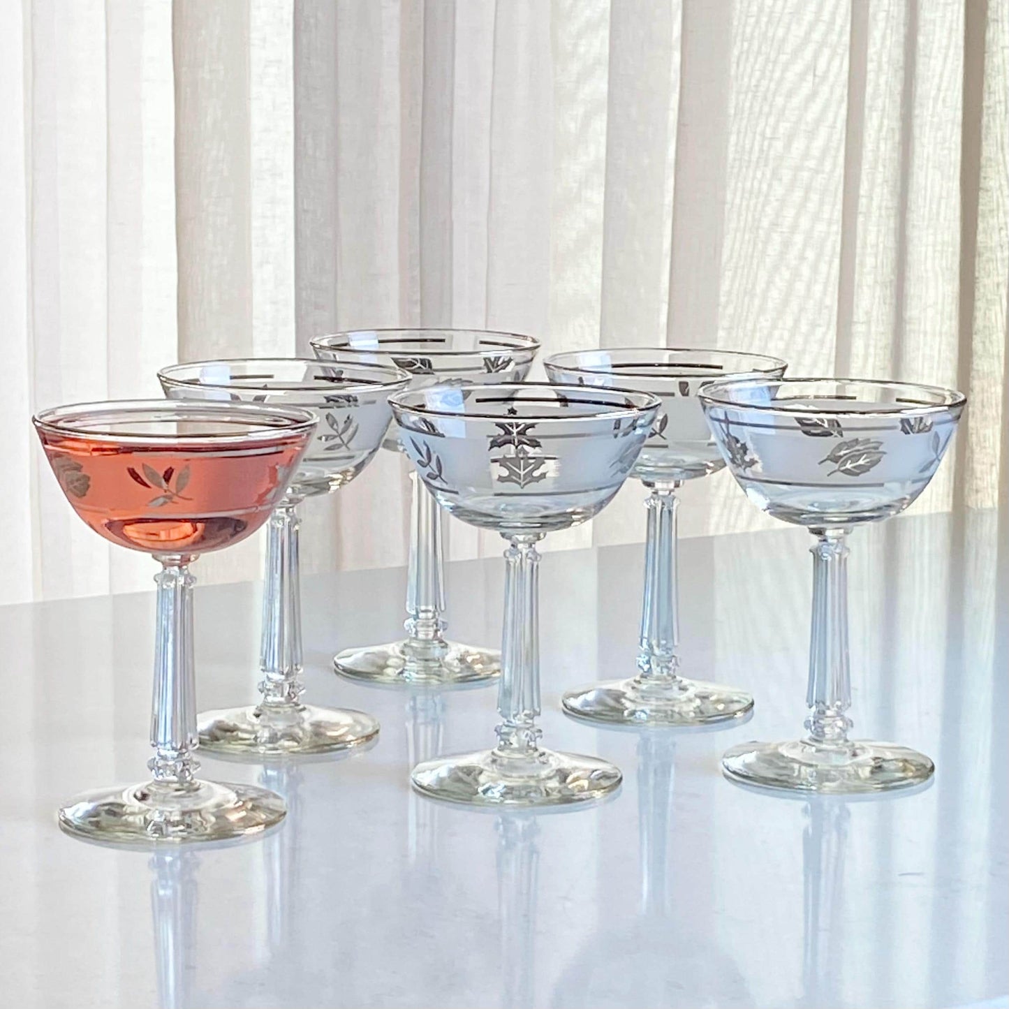 Vintage Libbey Silver Leaf Champagne Coupes / Cocktail Glasses (cirrca 1953 - 1978) - Set of 6