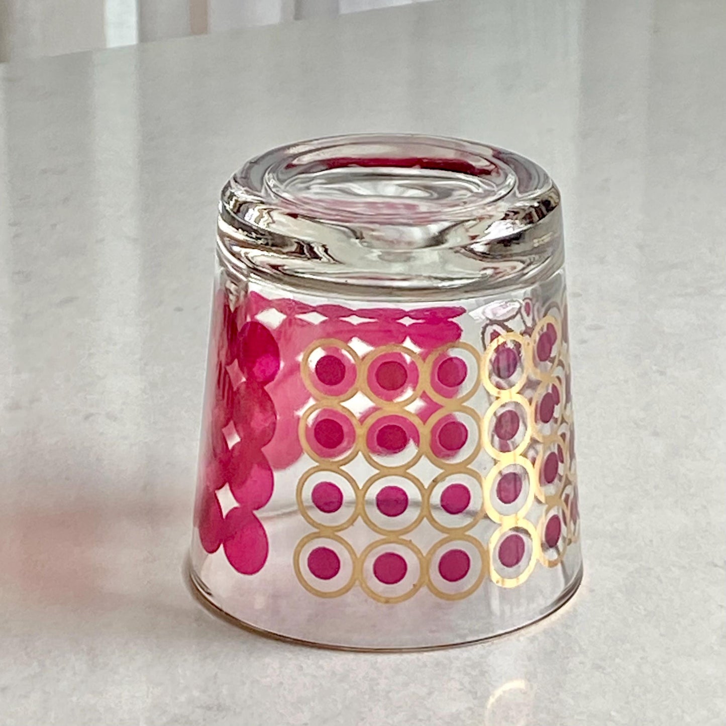 Vintage Cranberry and Gold Dots and CirclesGlasses - Set of 8