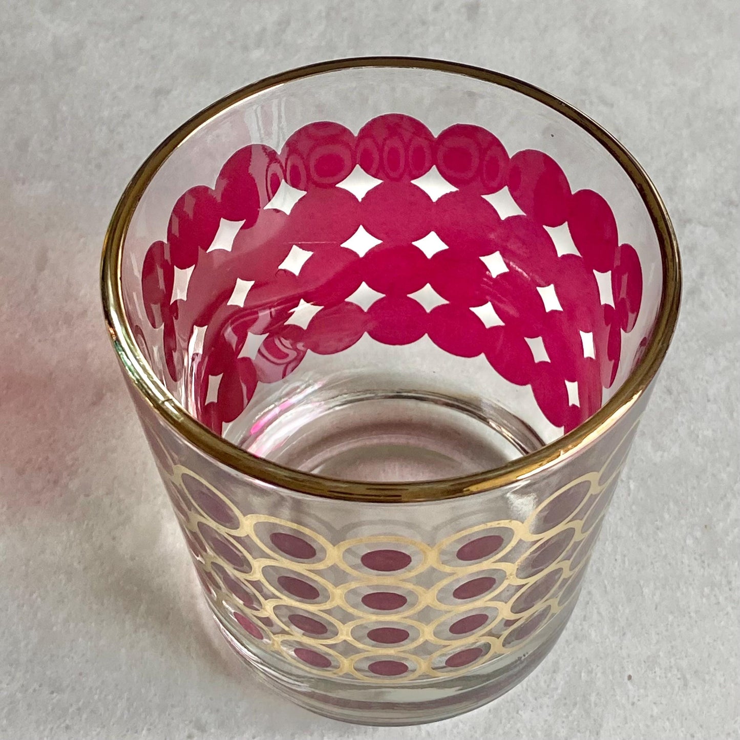 Vintage Cranberry and Gold Dots and CirclesGlasses - Set of 8