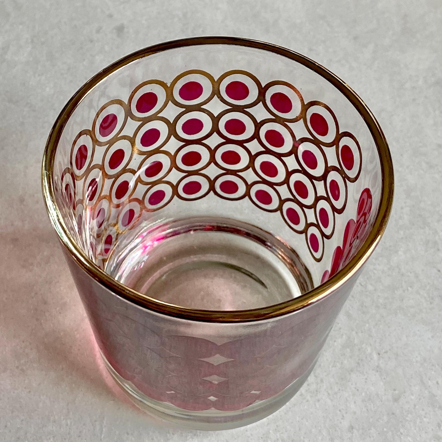 Vintage Cranberry and Gold Dots and CirclesGlasses - Set of 8