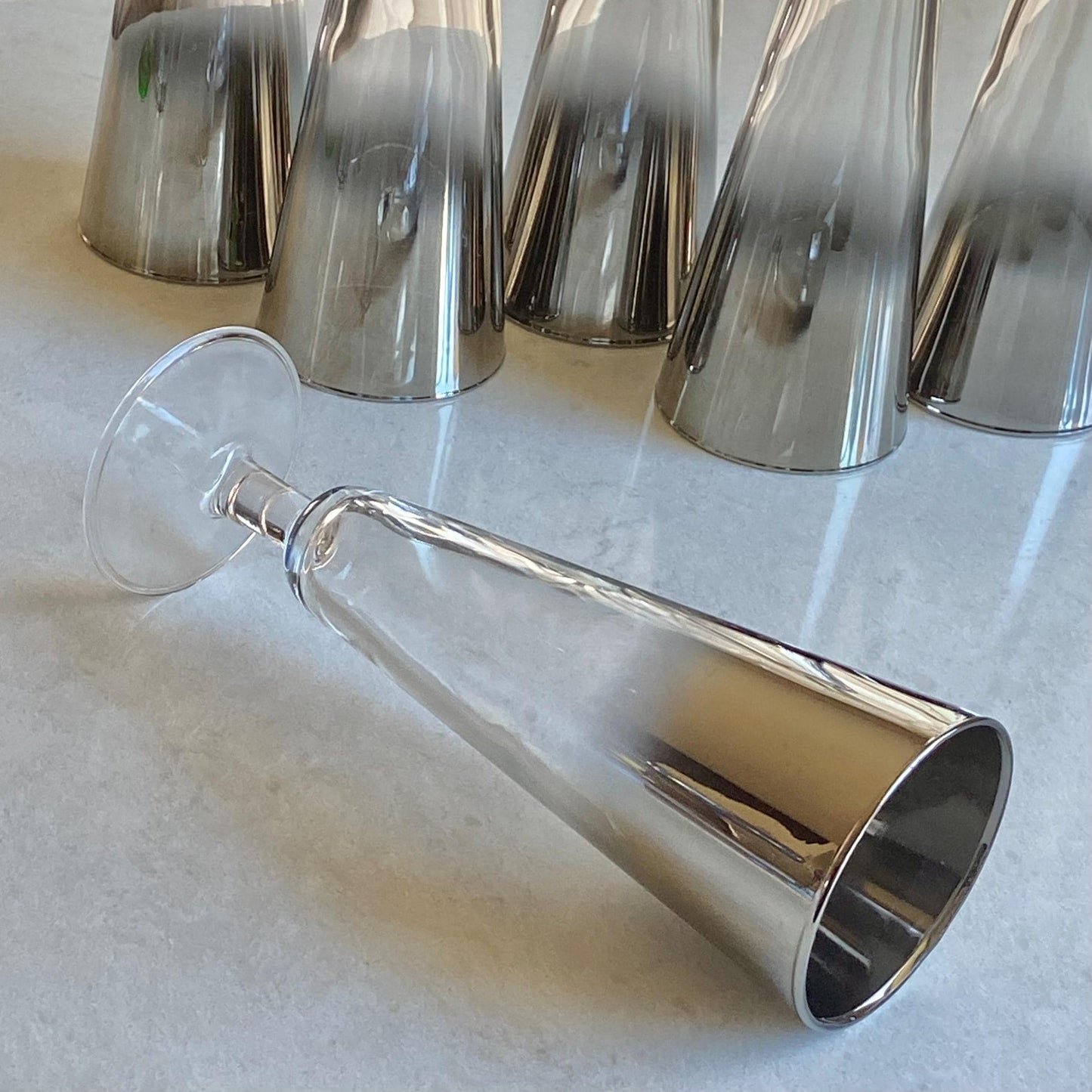 Vintage MCM Metallic Silver Fade Ombre Glasses - Set of 6