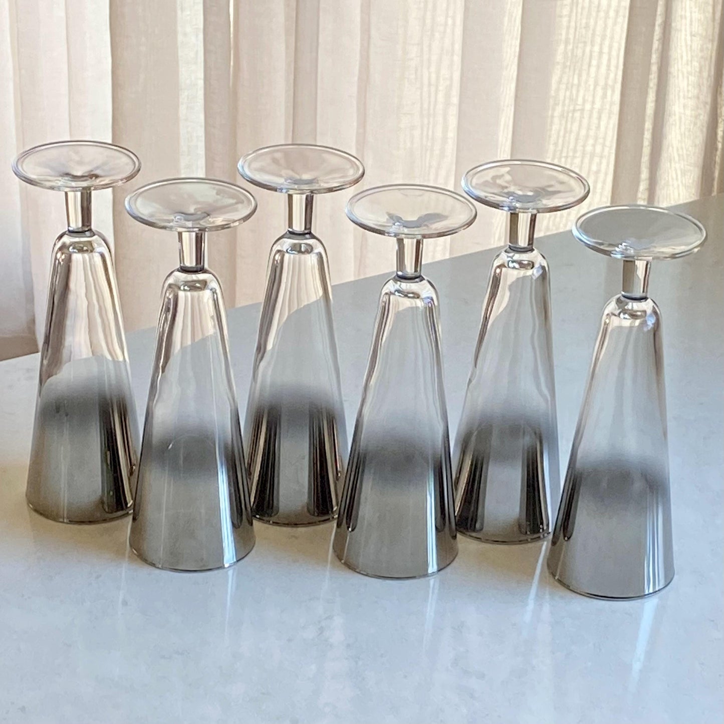 Vintage MCM Metallic Silver Fade Ombre Glasses - Set of 6