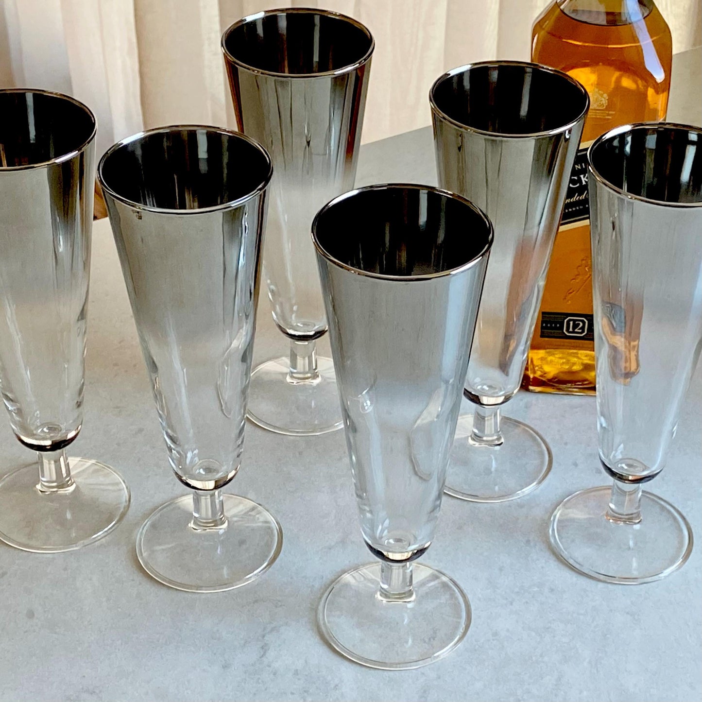 Vintage MCM Metallic Silver Fade Ombre Glasses - Set of 6