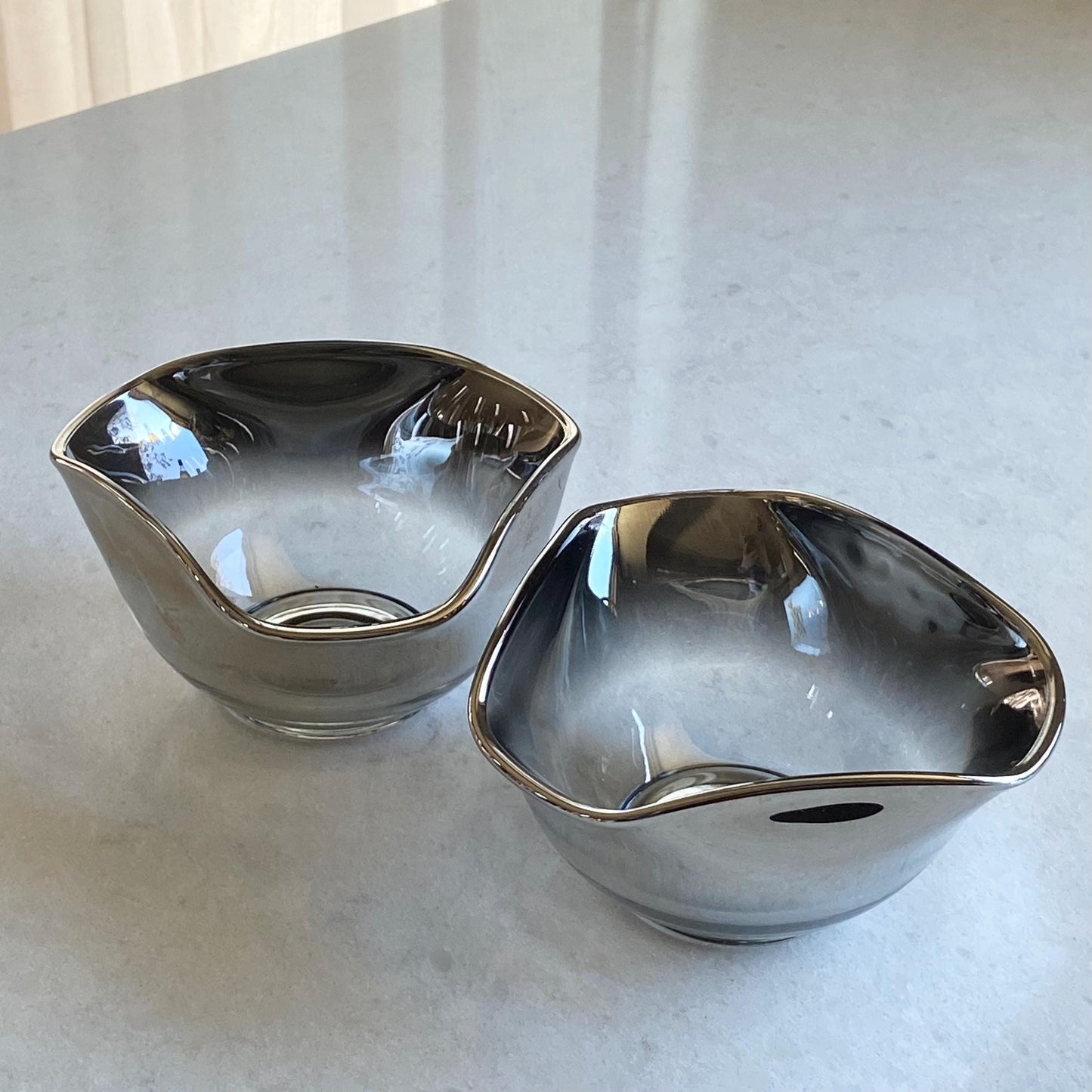 Vintage MCM Ombre Metallic Triangular Bowls - Set of 2