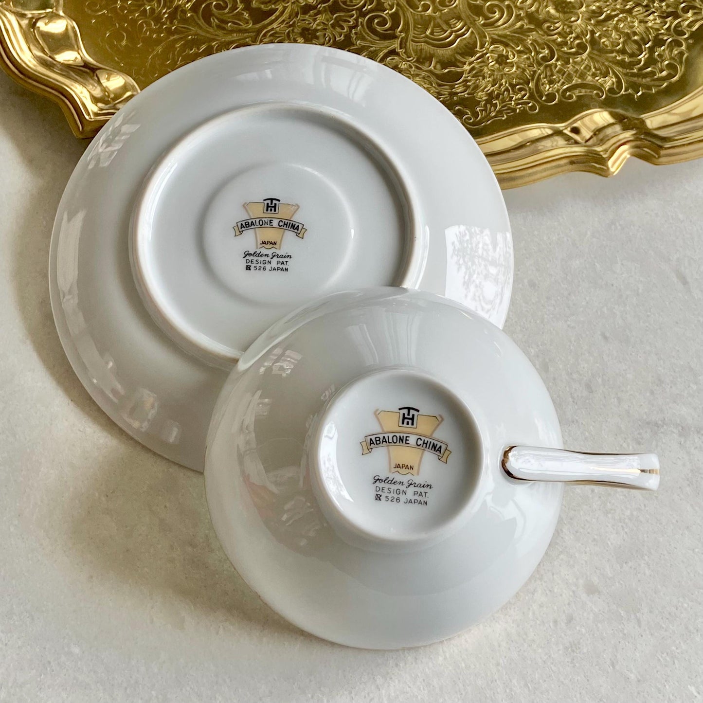 Vintage Abalone China Golden Grain Cups and Saucers - 4 Sets, 8 pieces total
