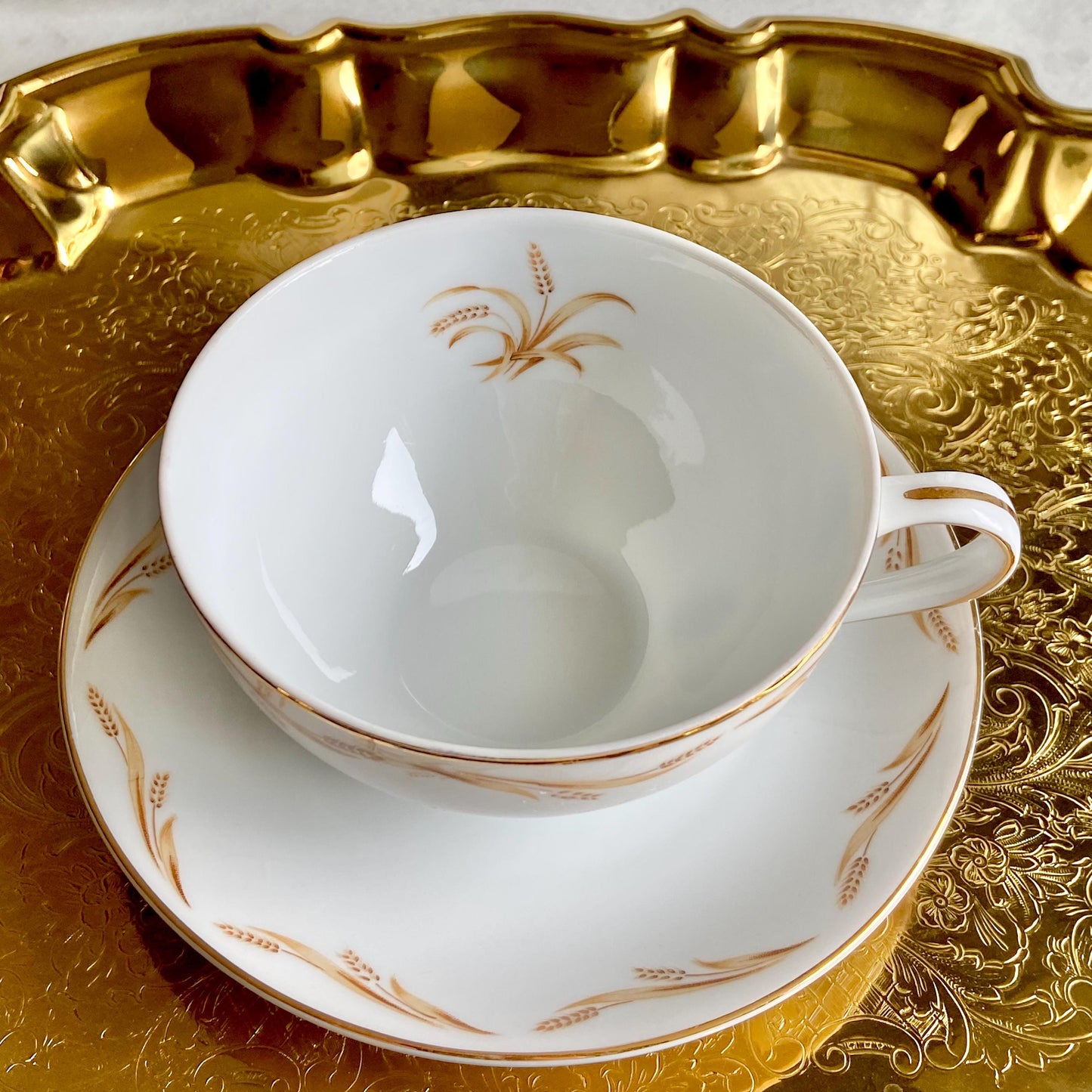 Vintage Abalone China Golden Grain Cups and Saucers - 4 Sets, 8 pieces total