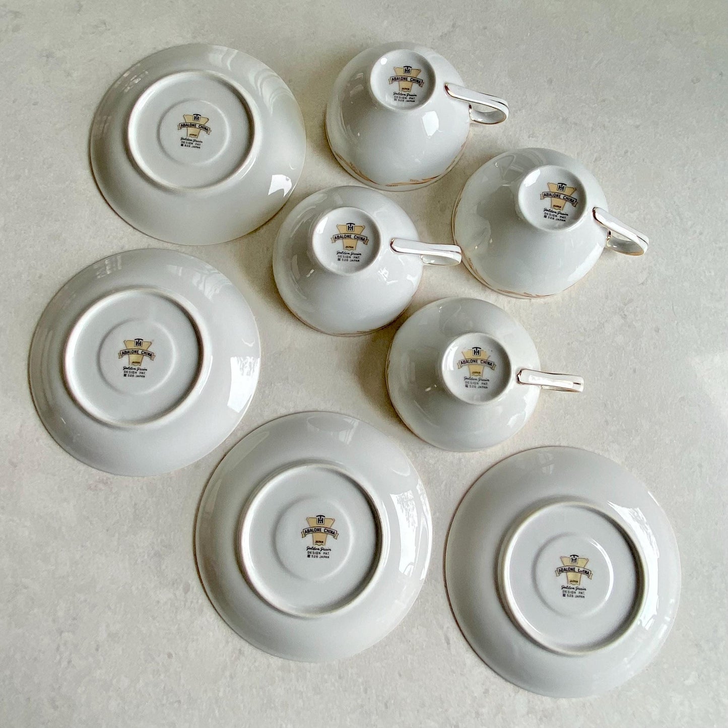 Vintage Abalone China Golden Grain Cups and Saucers - 4 Sets, 8 pieces total