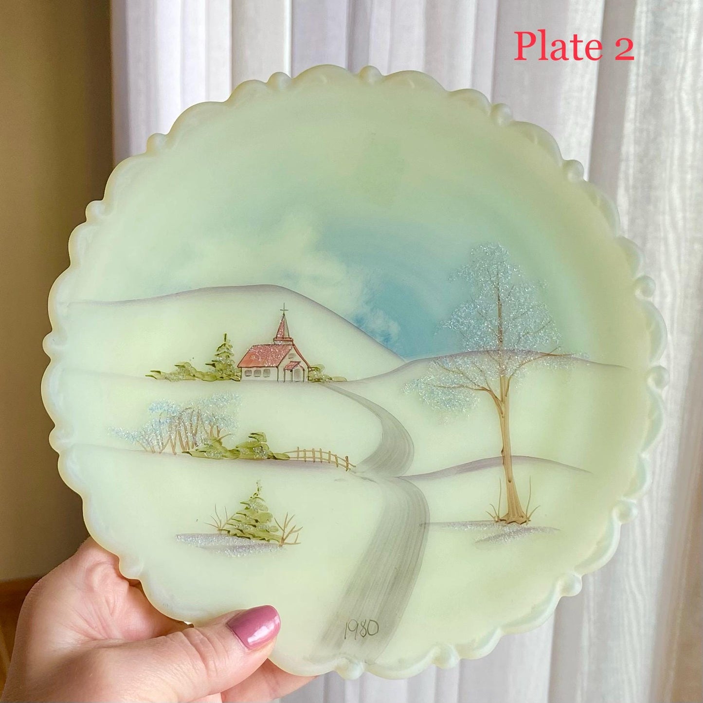 Vintage Fenton Hand Painted Custard Glass Plates (circa 1980) - 2 Available