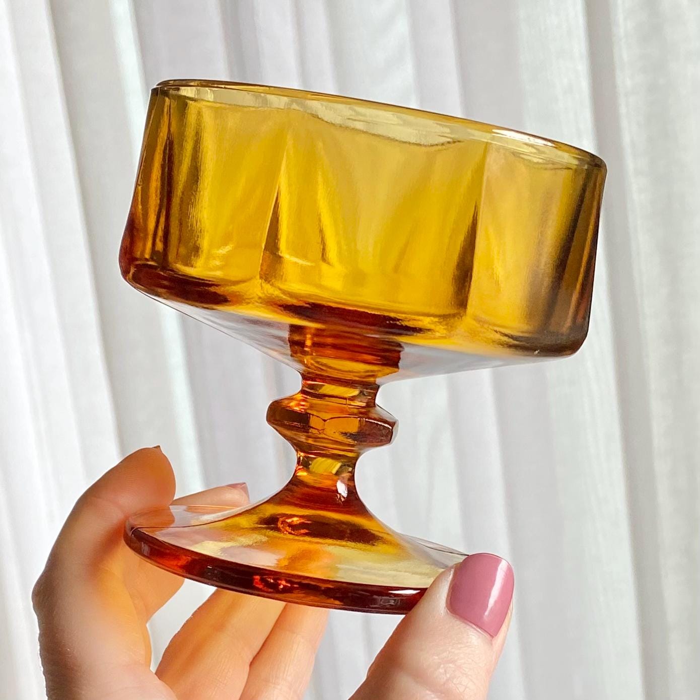 Vintage Indiana Colony Nouveau Gold Paneled Glasses Champagne Coupes / Sherbet Cups - Set of 4