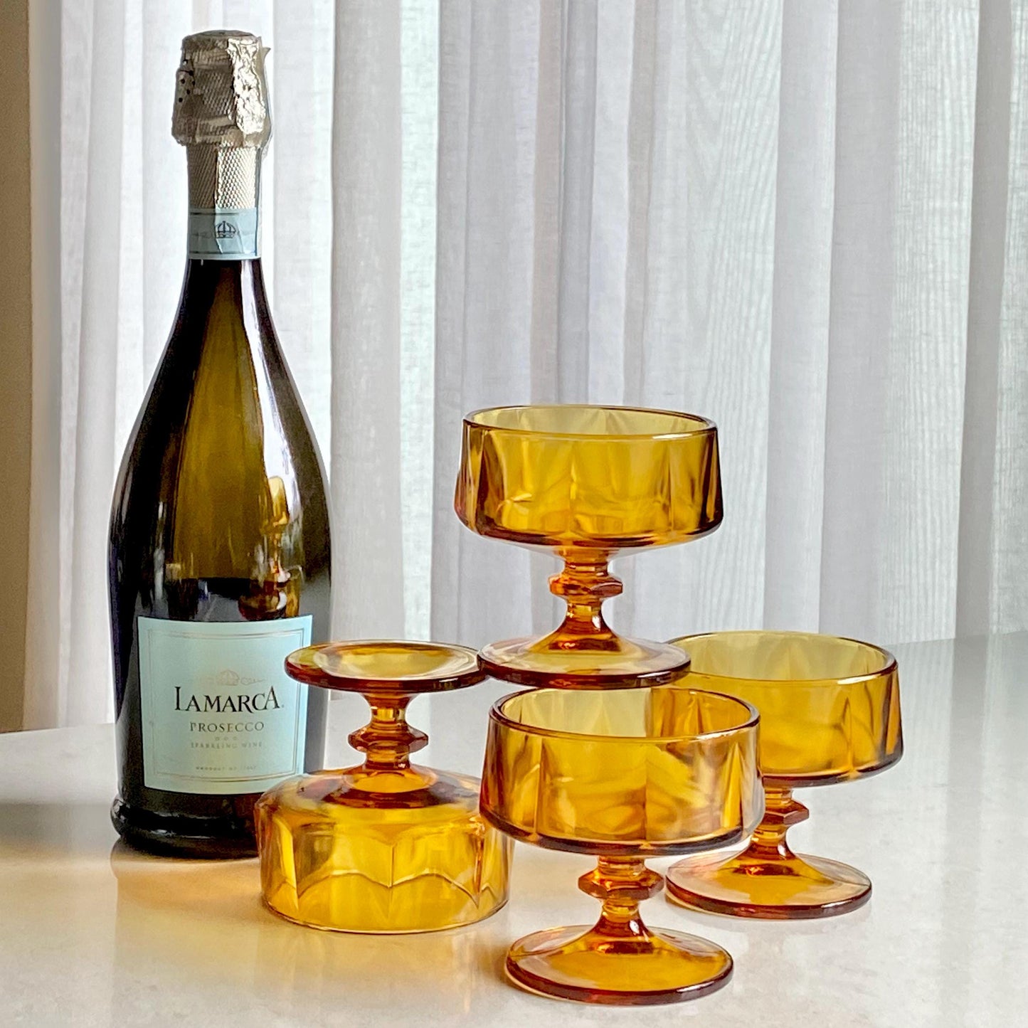 Vintage Indiana Colony Nouveau Gold Paneled Glasses Champagne Coupes / Sherbet Cups - Set of 4