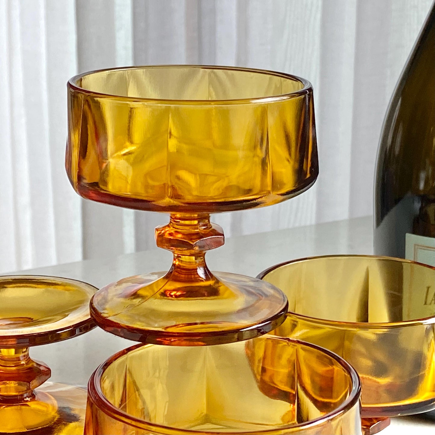 Vintage Indiana Colony Nouveau Gold Paneled Glasses Champagne Coupes / Sherbet Cups - Set of 4