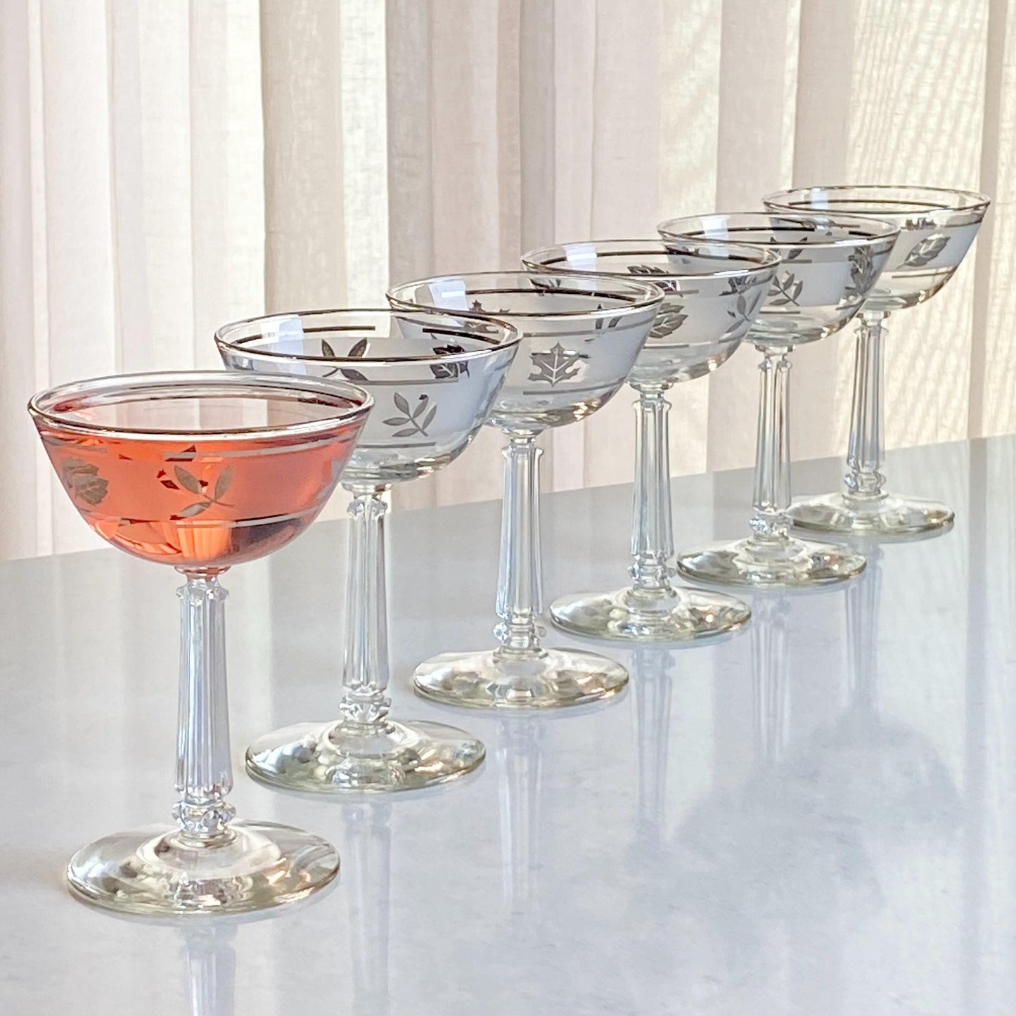 Vintage Libbey Silver Leaf Champagne Coupes / Cocktail Glasses (cirrca 1953 - 1978) - Set of 6