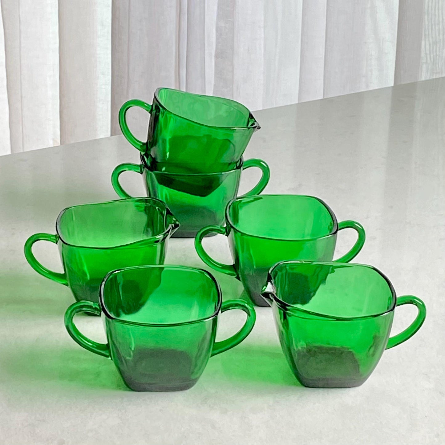 Vintage Anchor Hocking Forest Green Charm (circa 1950 - 1954) - Two platters, bowl and three sugar and creamer sets available.