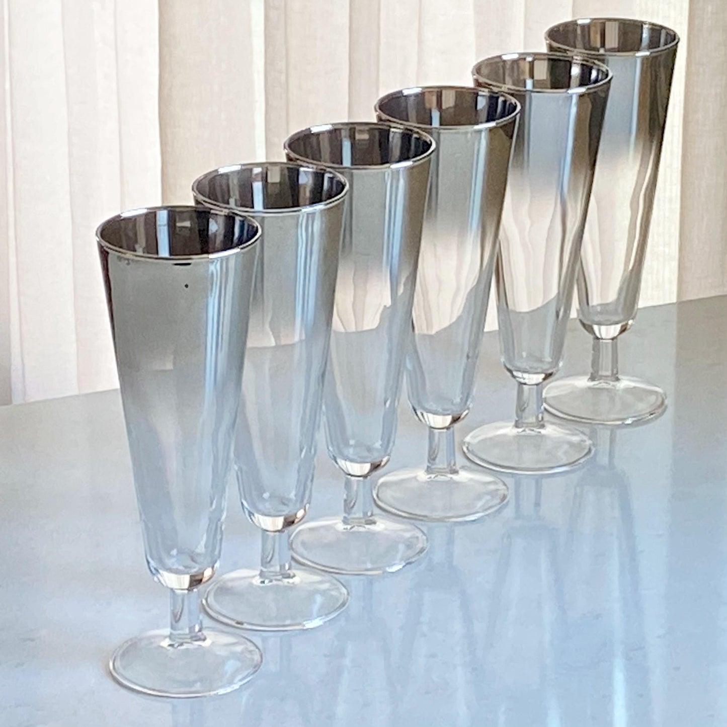 Vintage MCM Metallic Silver Fade Ombre Glasses - Set of 6