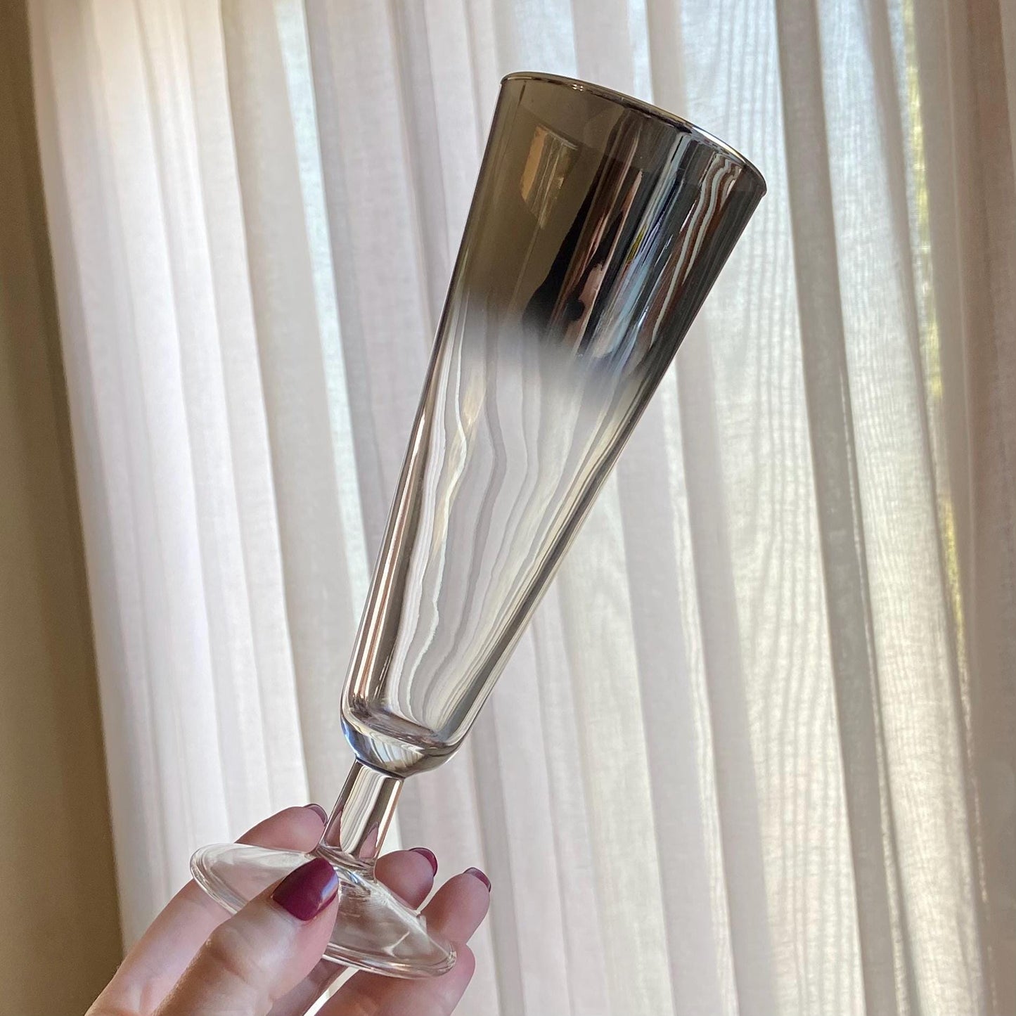 Vintage MCM Metallic Silver Fade Ombre Glasses - Set of 6