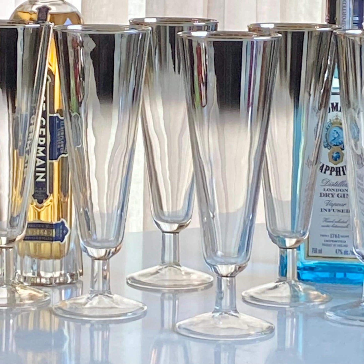 Vintage MCM Metallic Silver Fade Ombre Glasses - Set of 6