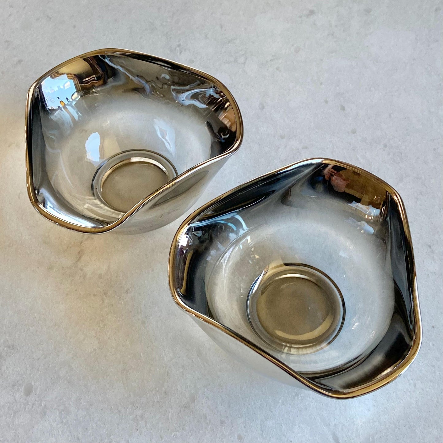 Vintage MCM Ombre Metallic Triangular Bowls - Set of 2