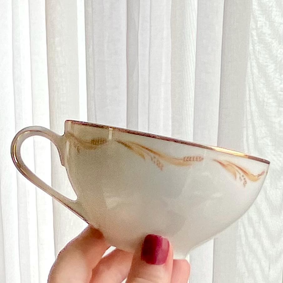 Vintage Abalone China Golden Grain Cups and Saucers - 4 Sets, 8 pieces total