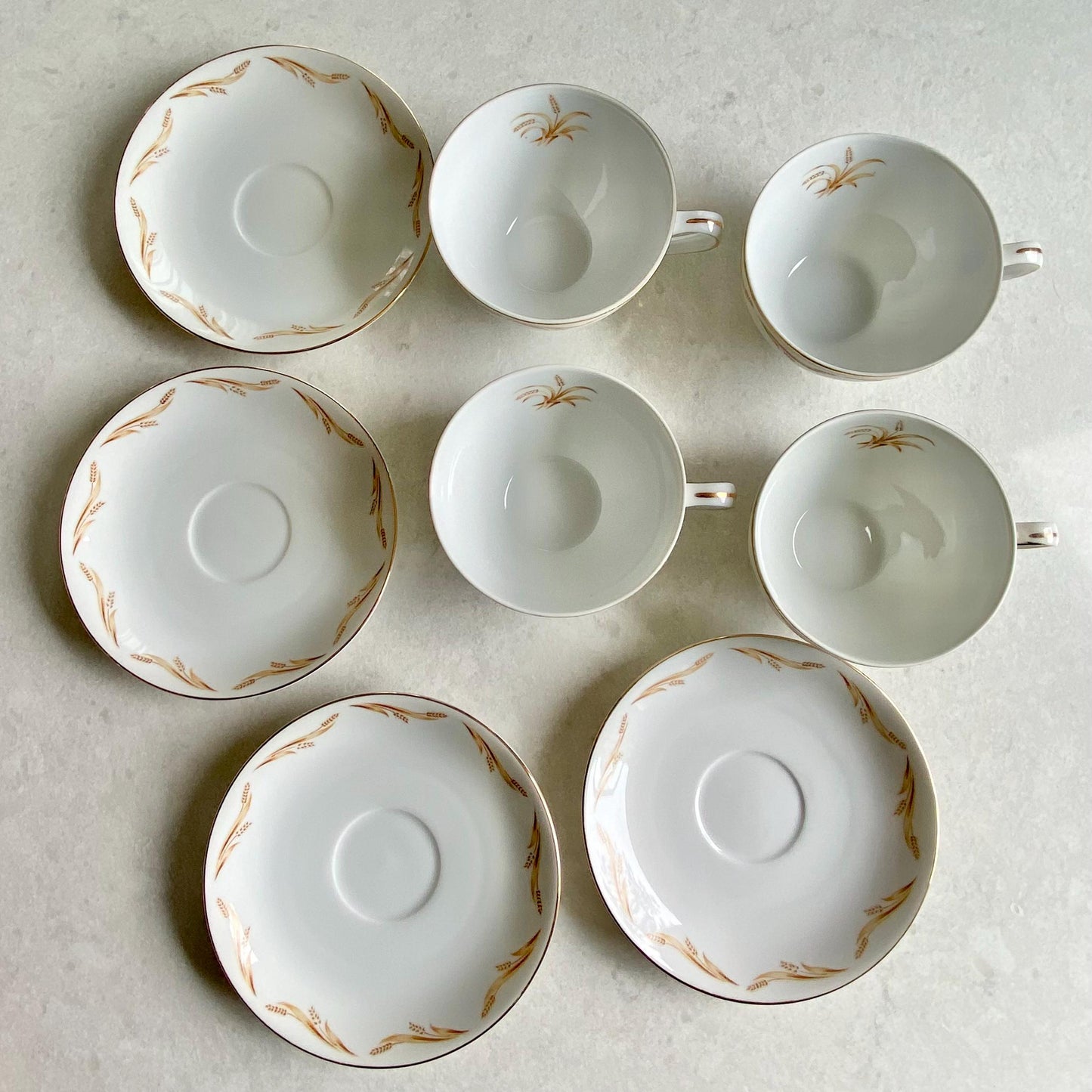 Vintage Abalone China Golden Grain Cups and Saucers - 4 Sets, 8 pieces total