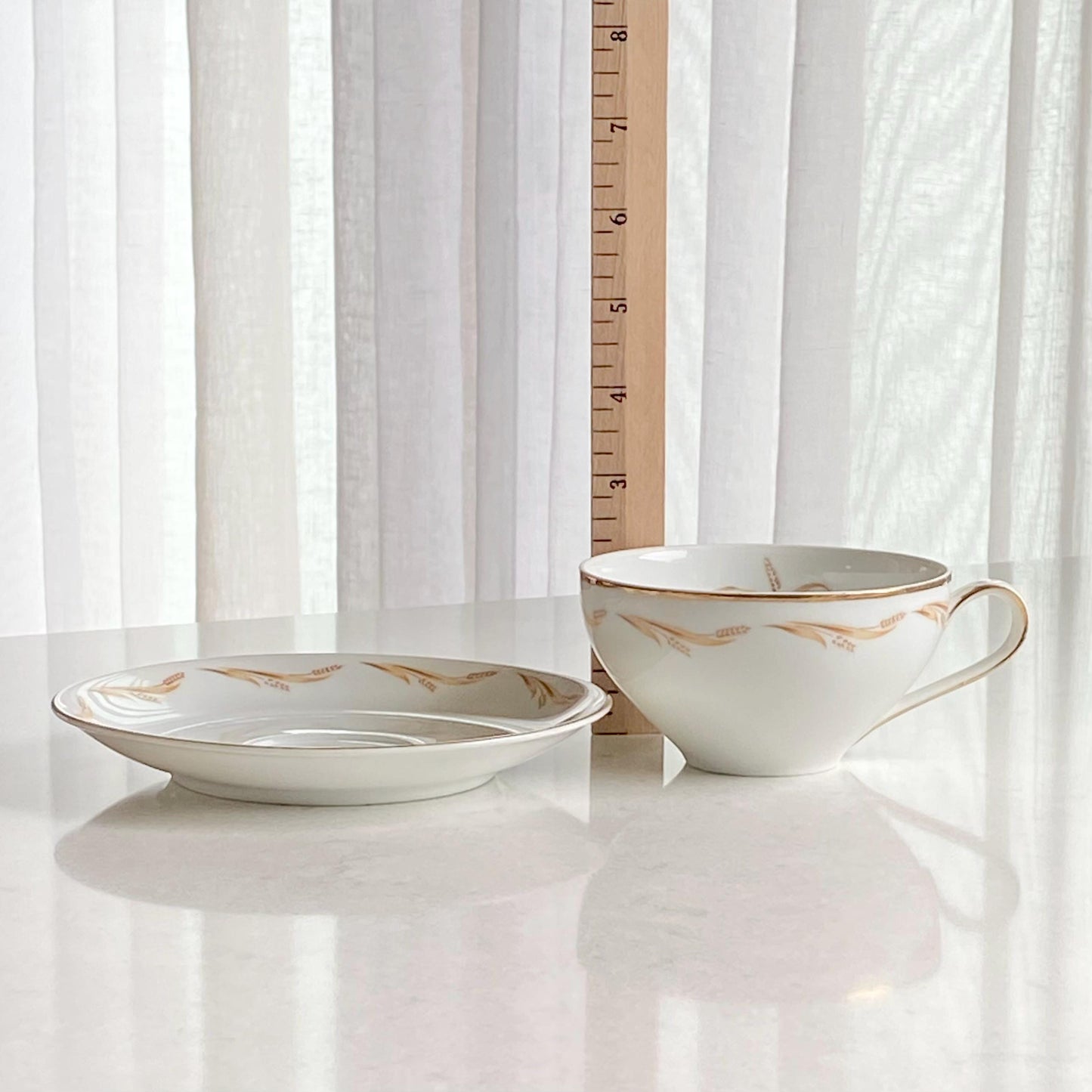 Vintage Abalone China Golden Grain Cups and Saucers - 4 Sets, 8 pieces total