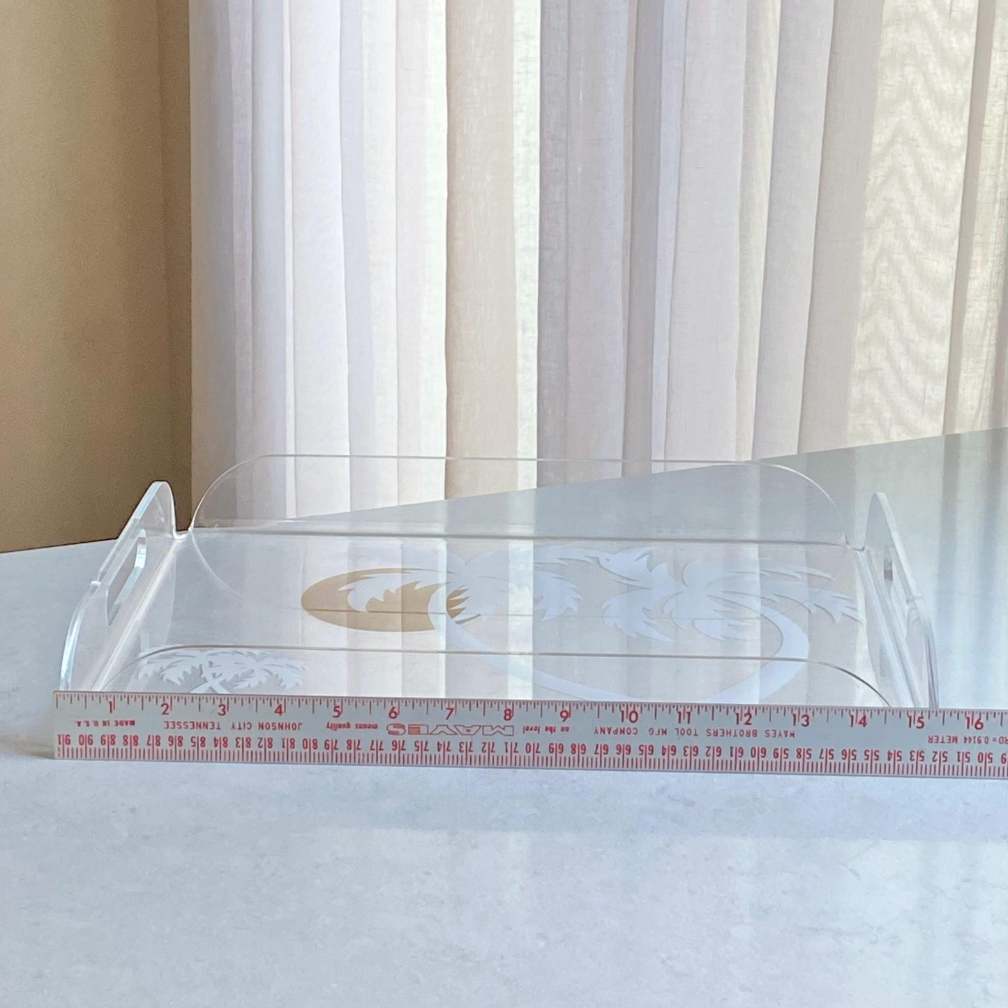 Vintage Acrylic Palm Tree and Sunset Tray and 14 Glasses