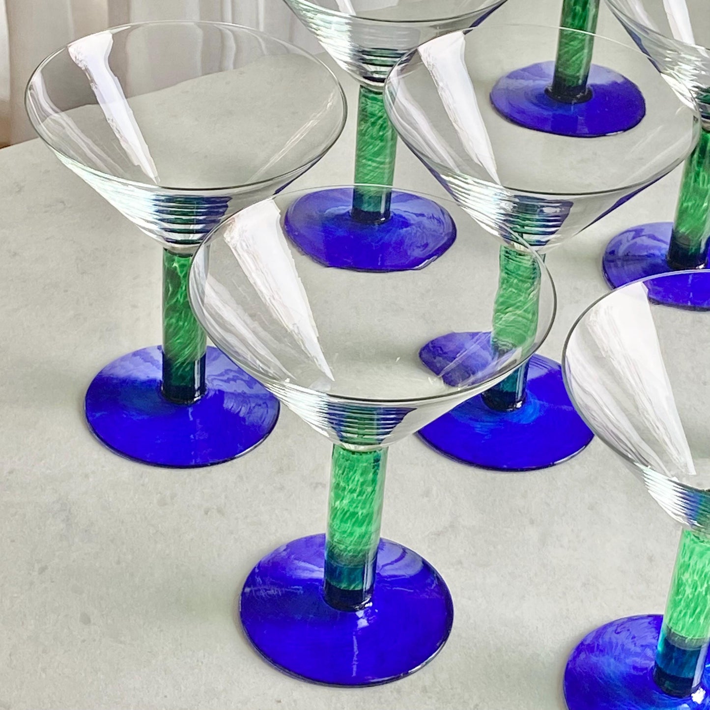 Vintage Fostoria Green Stem Blue Foot Glasses (FOS6) - Set of 8