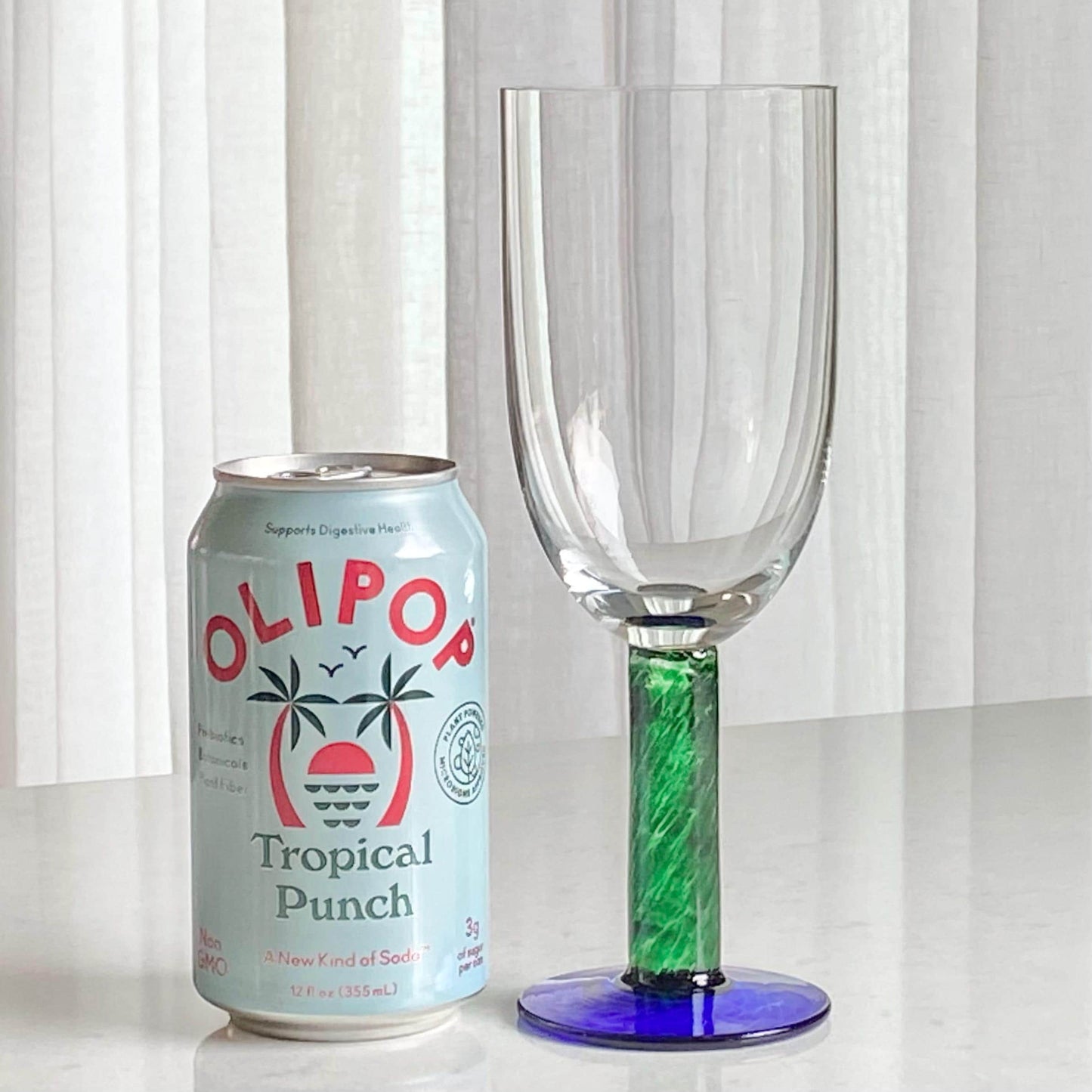 Vintage Fostoria Green Stem Blue Foot Glasses (FOS6 LG) - Set of 12