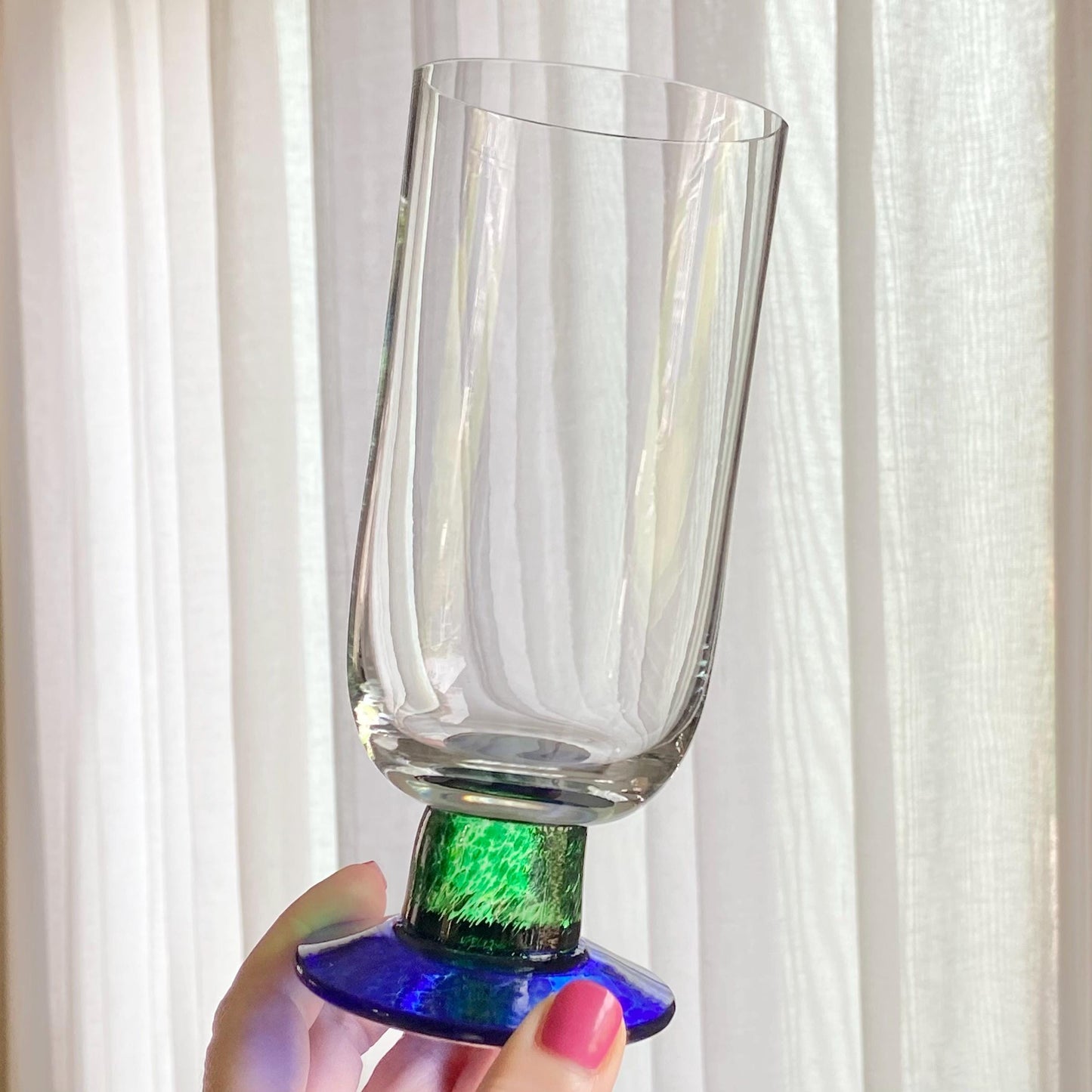 Vintage Fostoria Green Stem Blue Foot Glasses (FOS6) - Set of 10